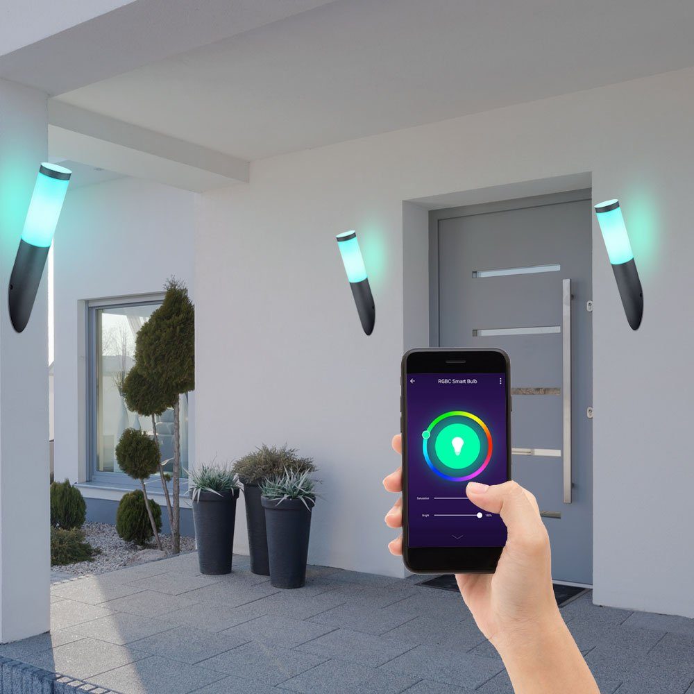 GLOBO LIGHTING LED Wandstrahler, Leuchtmittel inklusive, Kaltweiß, Warmweiß, Neutralweiß, Tageslichtweiß, Farbwechsel, 3er Set Wand Fackel Lampen App Sprach Handy Steuerung Außen Leuchten