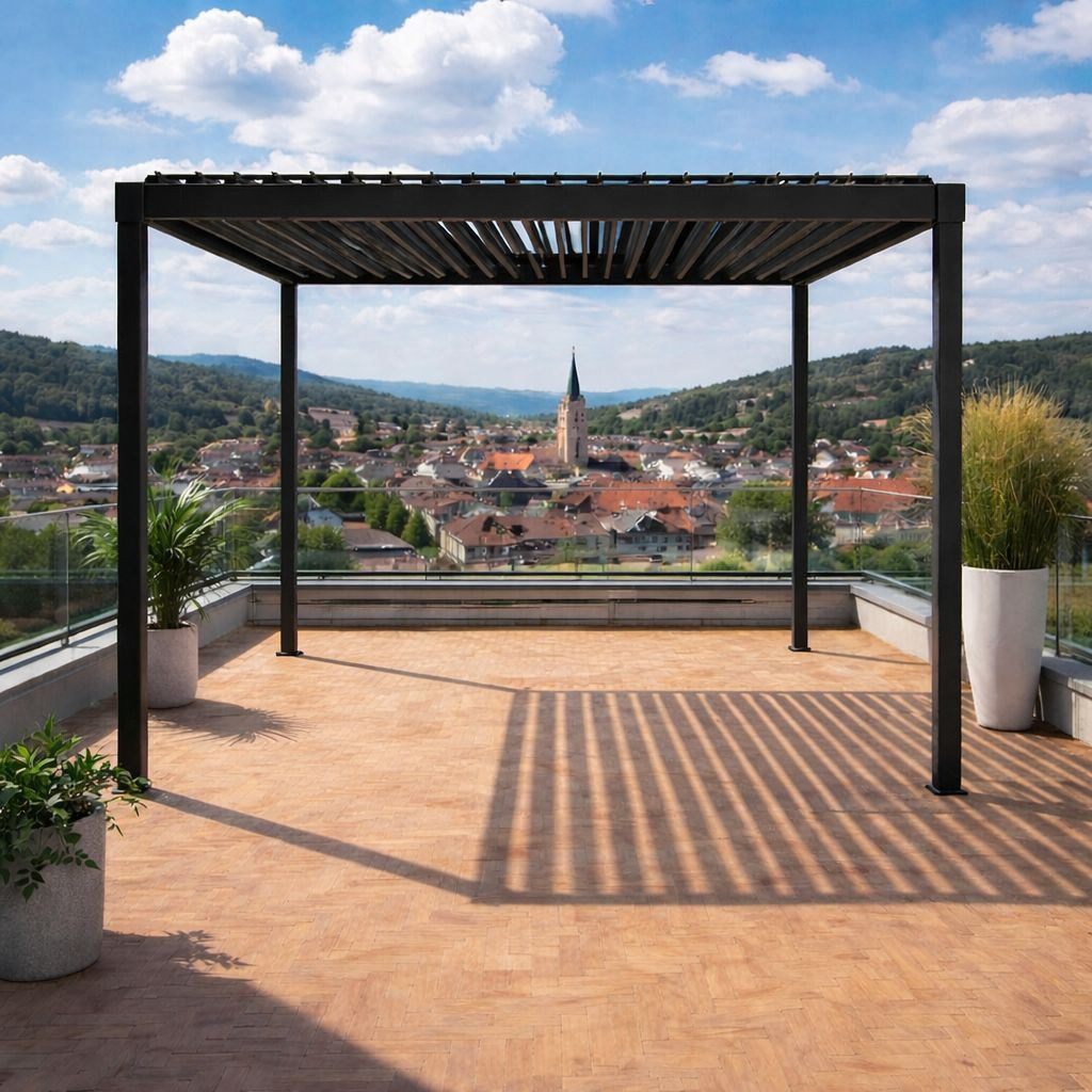 Leco Pavillon Pergola Überdachung Lamellenpergola Sonnenschutz Sonnendach FREE, (Zubehör separat erhältlich wie Rollo, Seitenwand), Gestell aus Stahl pulverbeschichtet