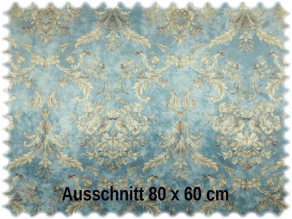 Heiro Stoff Samt Velours Möbelstoff Ornament Oman Türkis mit Fleckschutz, Polsterstoff Meterware - Breite:138 cm