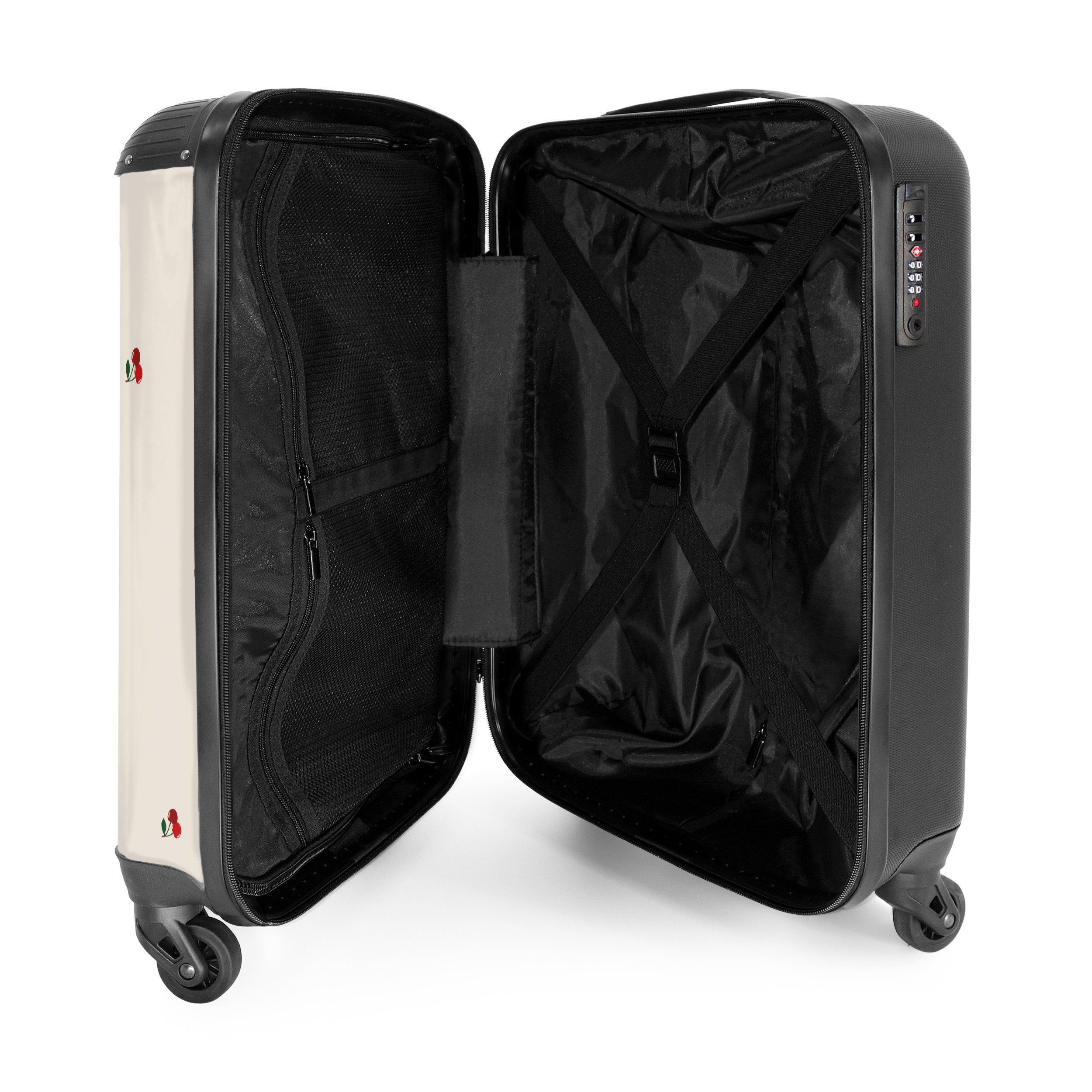 NoBoringSuitcases.com© Hartschalen-Trolley Beigefarbener Hintergrund mit Muster aus kleinen Kirschen 55x35x20cm, Reisetasche mit Rollen, Koffer Handgepäck Flugz – Bild 4 von 5