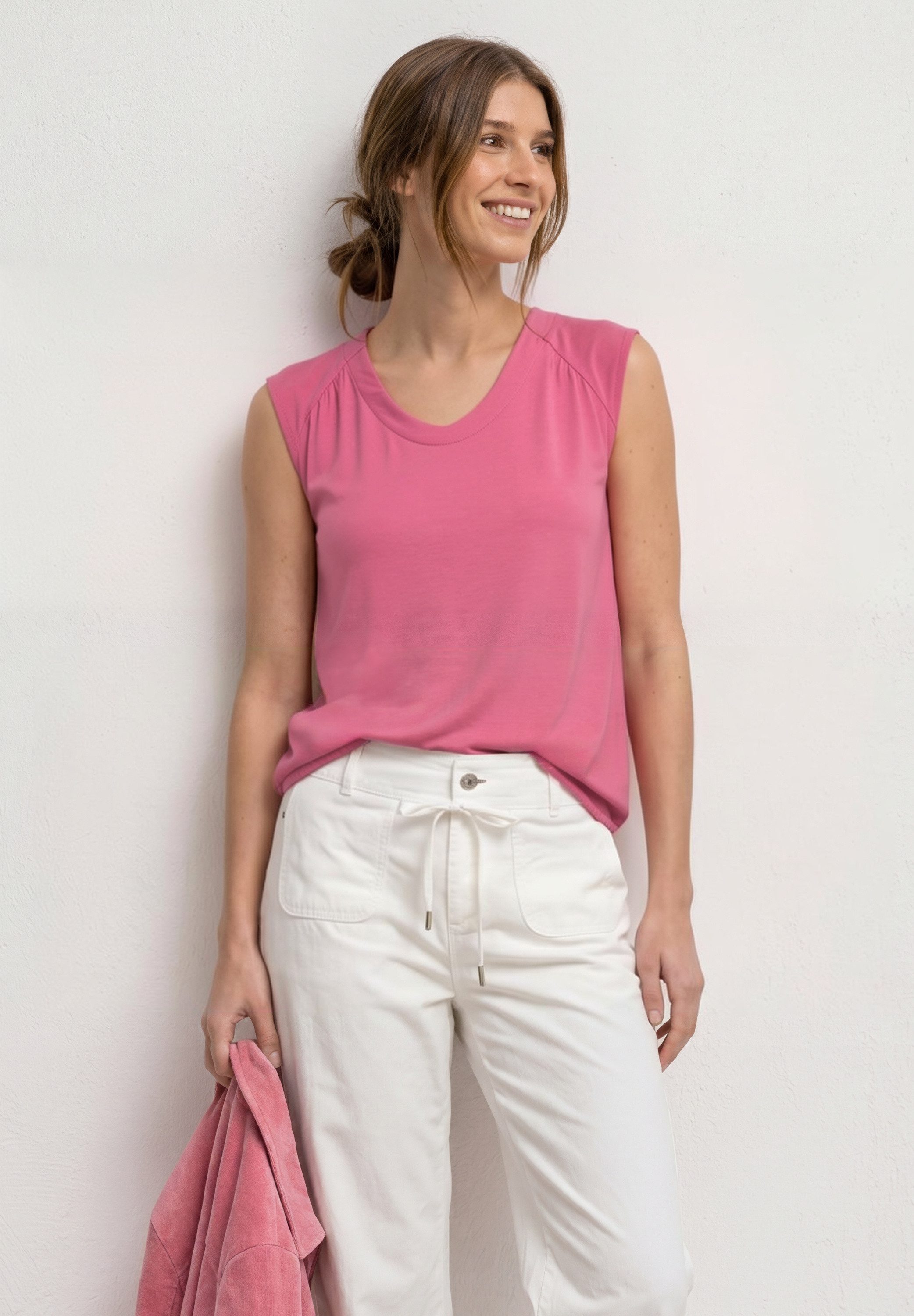 STREET ONE Shirttop Sommershirt mit Elastiksaum