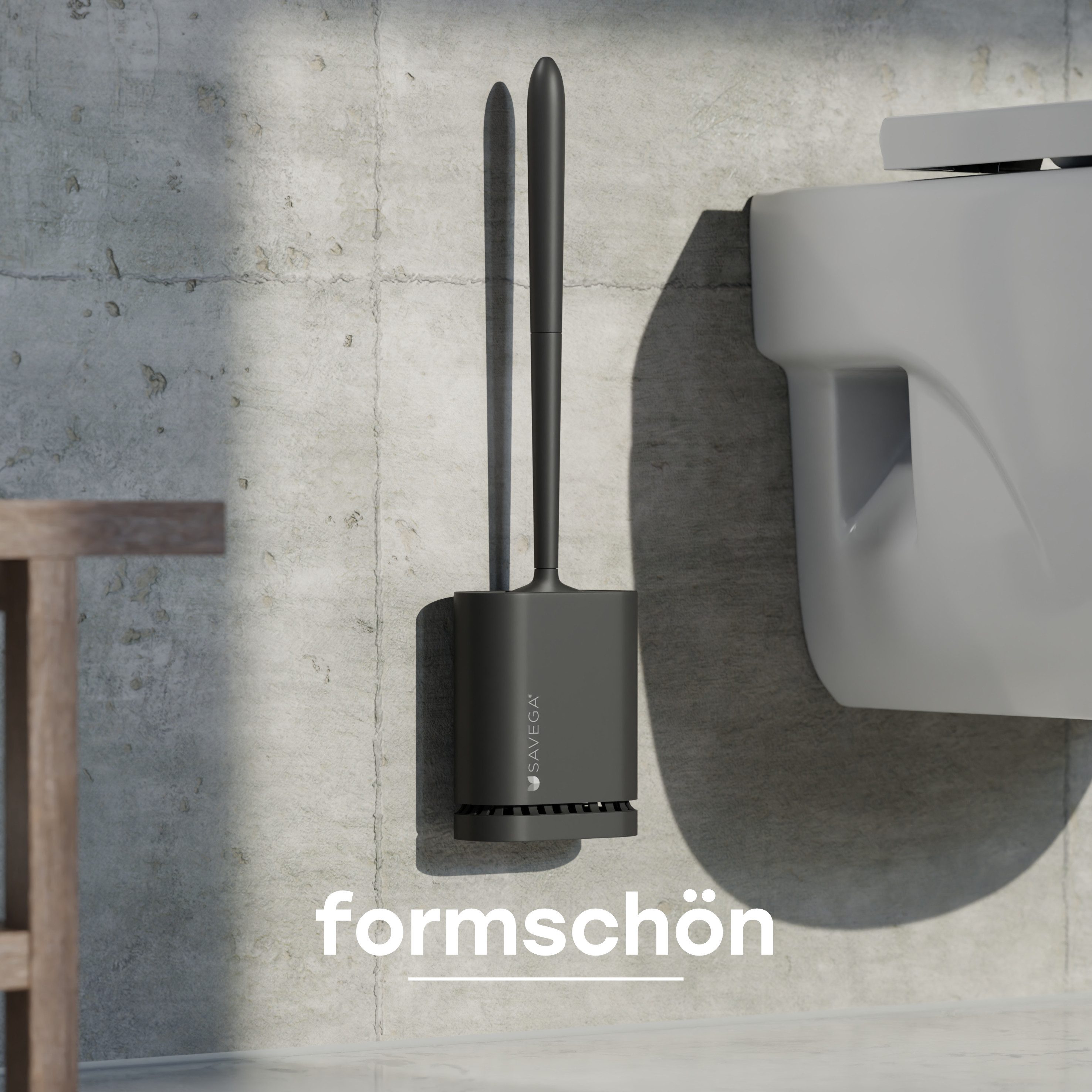 SAVEGA WC-Reinigungsbürste SAVEGA - Klobürste aus Silikon, Wandmontage, rechteckig, Fliesen, (Packung, 3-tlg), schnell trocknender Halter,Wandmontage ohne Bohren