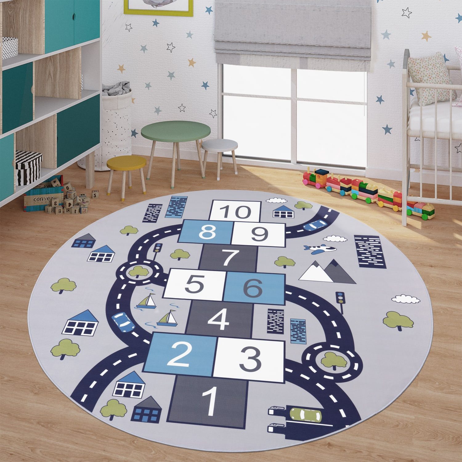 TT Home Teppich Kinderzimmer, Rund, Höhe: 4 mm, Kinderzimmerteppich Teppich Junge Mädchen Kinderteppich Baby Rutschfes