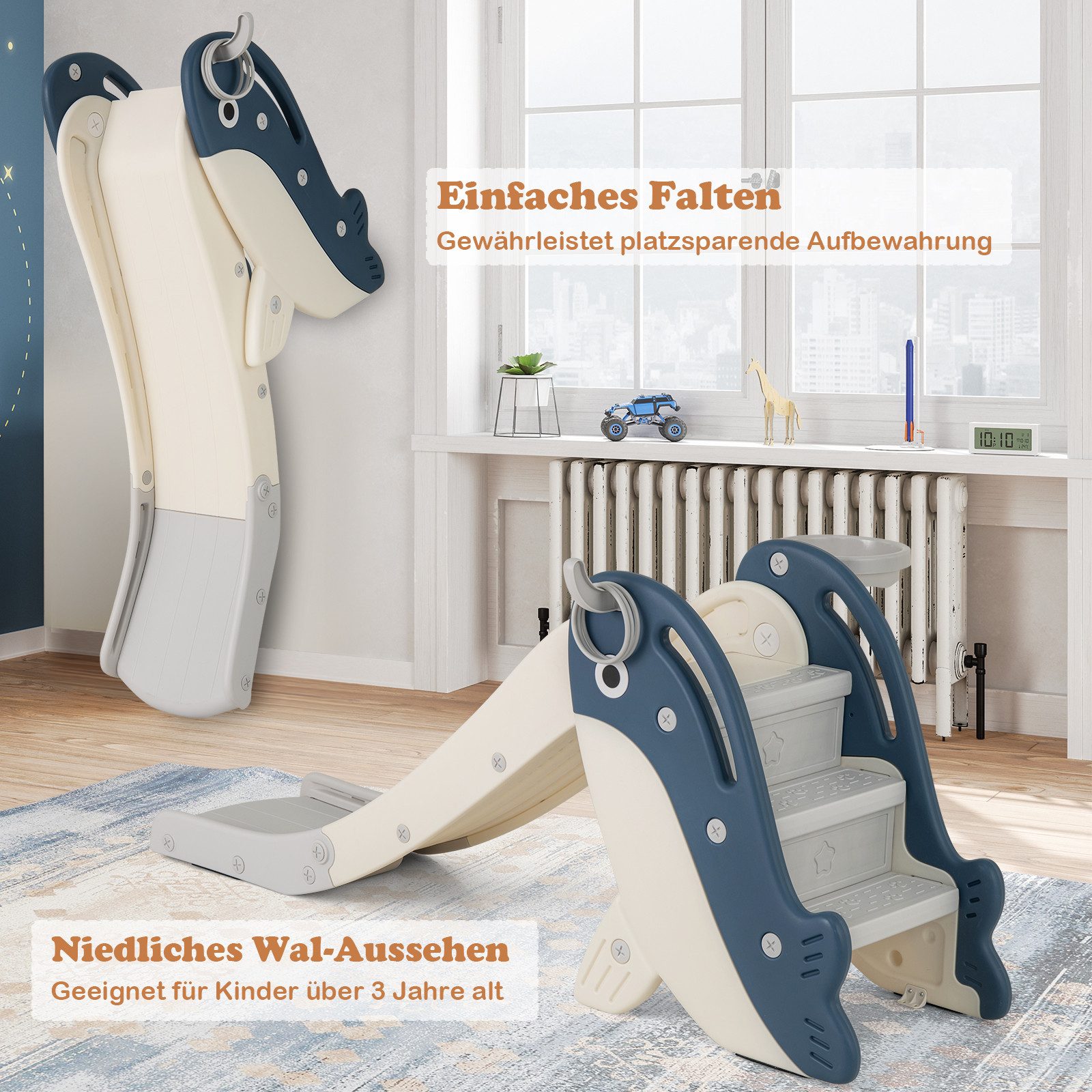 COSTWAY Rutsche, Rutschespielset, Kinderrutsche mit Basketballkorb