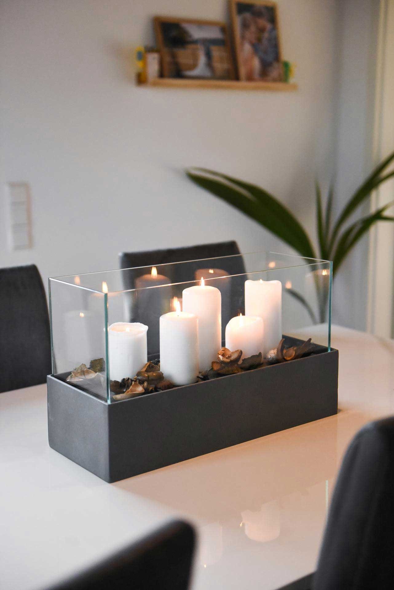 VIVANNO Windlicht Fiberglas CANDELITO Rechteckig - Anthrazit Matt (1 St), 50x20x29 cm – Bild 3 von 5