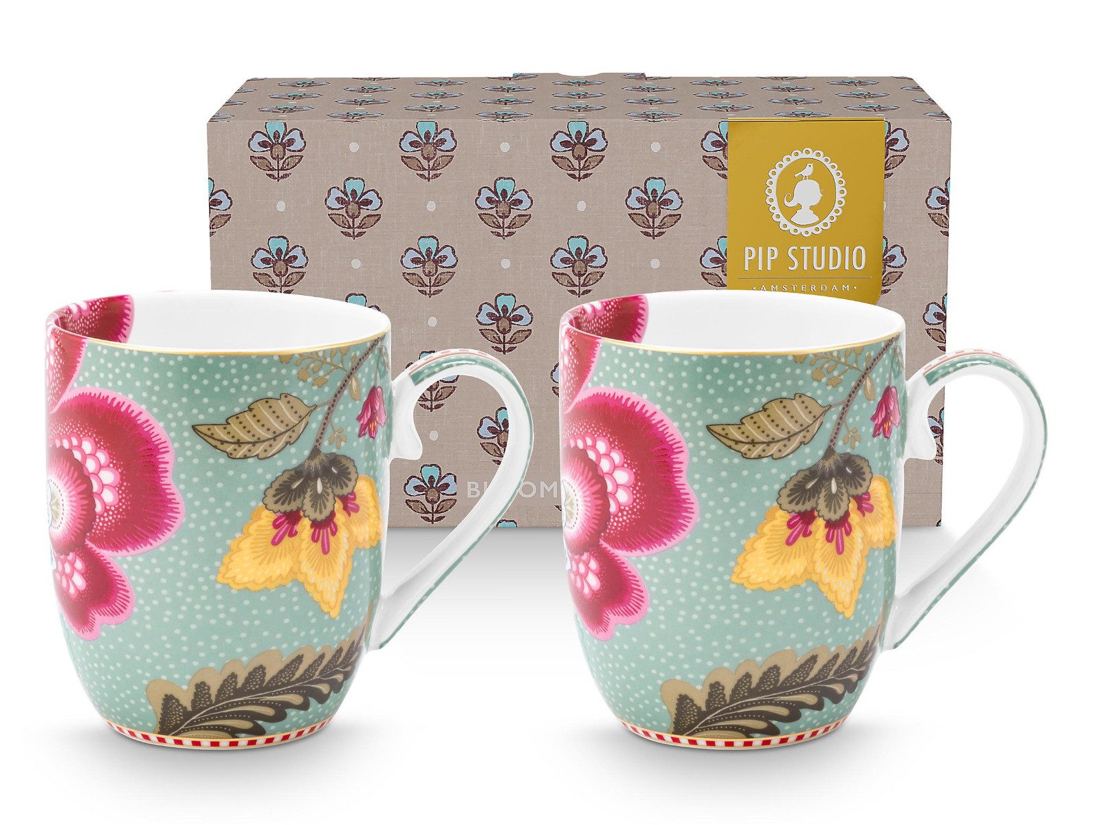 PiP Studio Becher Blooming Tales Fantasy Blue Henkelbecher Small 0,2l Set2, Porzellan