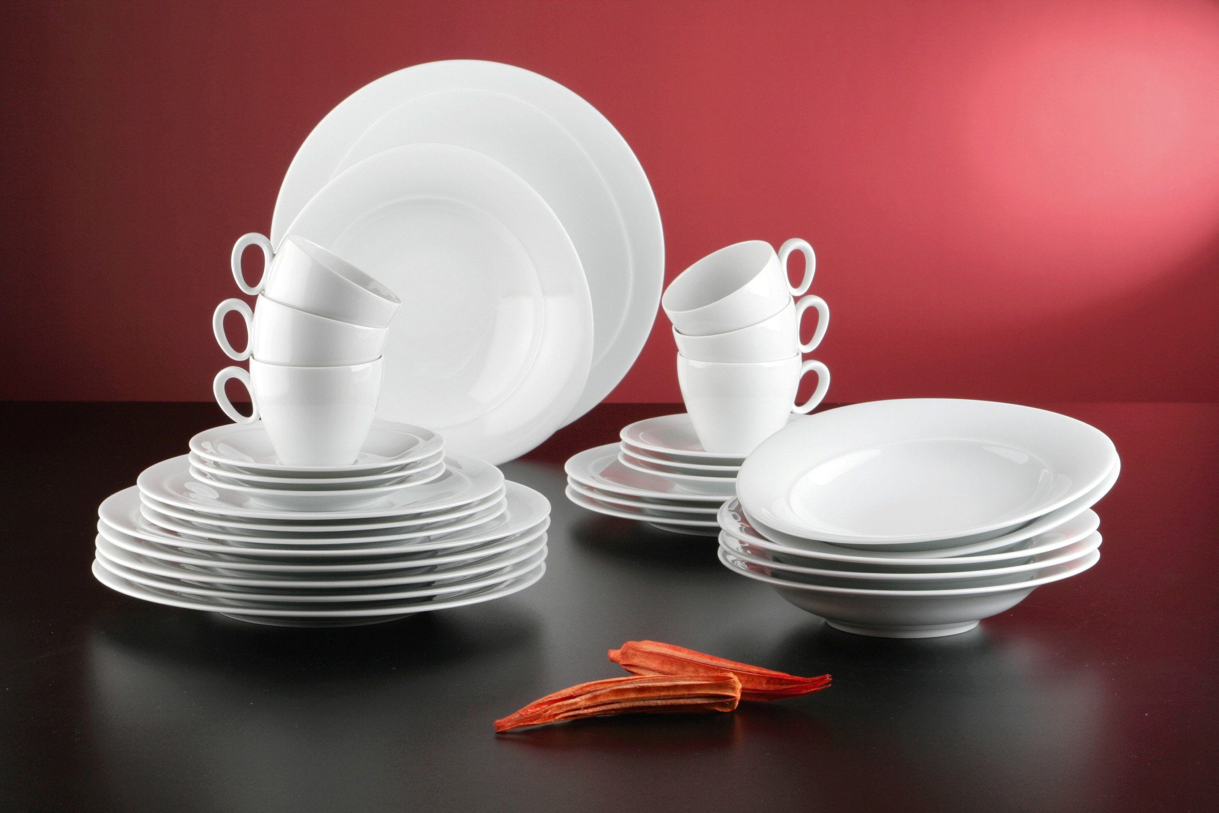 Seltmann Weiden Kombiservice Geschirr-Set, Service Trio (30-tlg), 6 Personen, Porzellan, Teller, Tassen, Untertassen, Made in Germany, 30 Teile, für 6 Personen