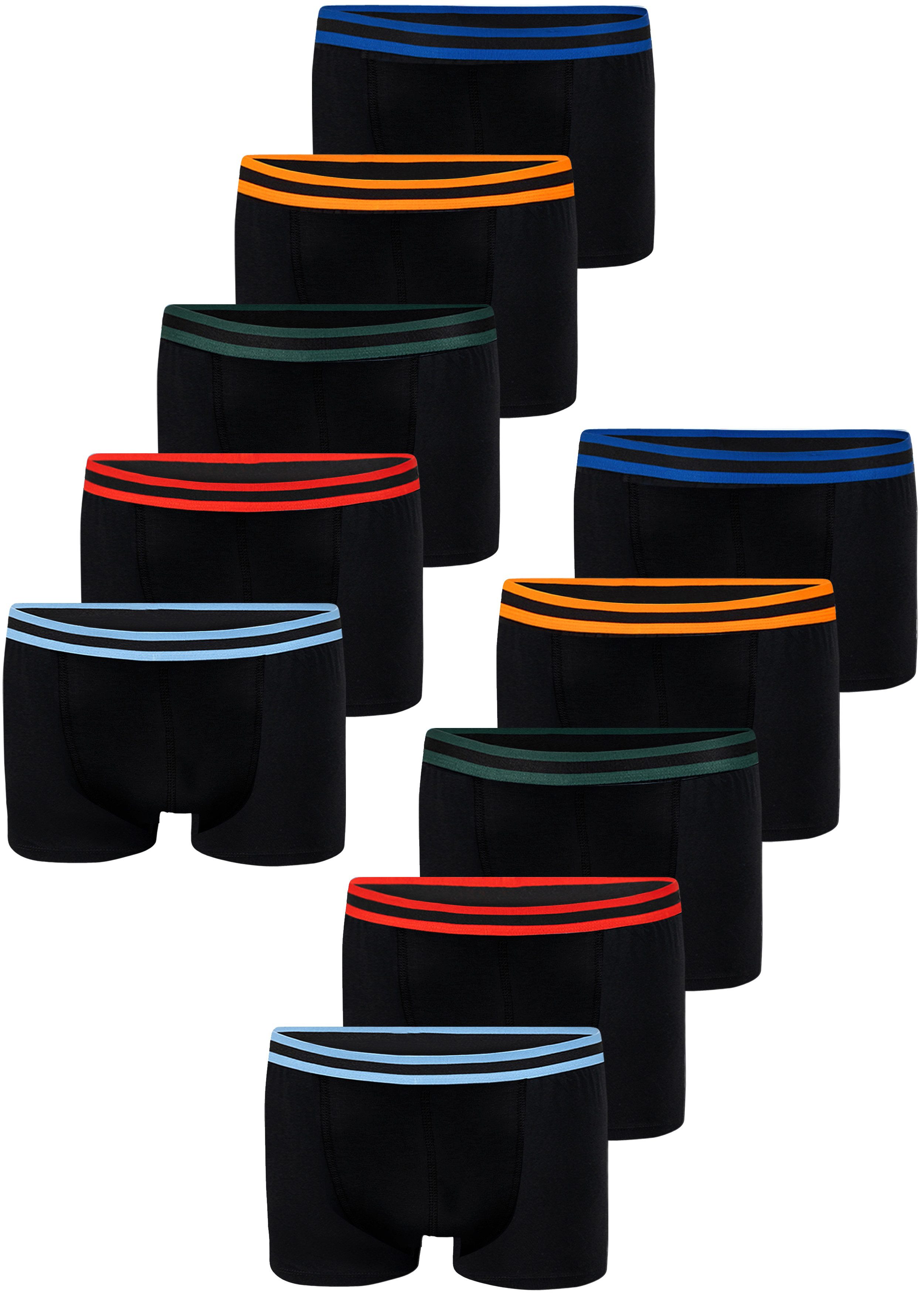 LOREZA Boxershorts 10er Set Jungen Boxershorts Baumwolle - Streifen- Schwarz (Spar-Packung, 10-St)