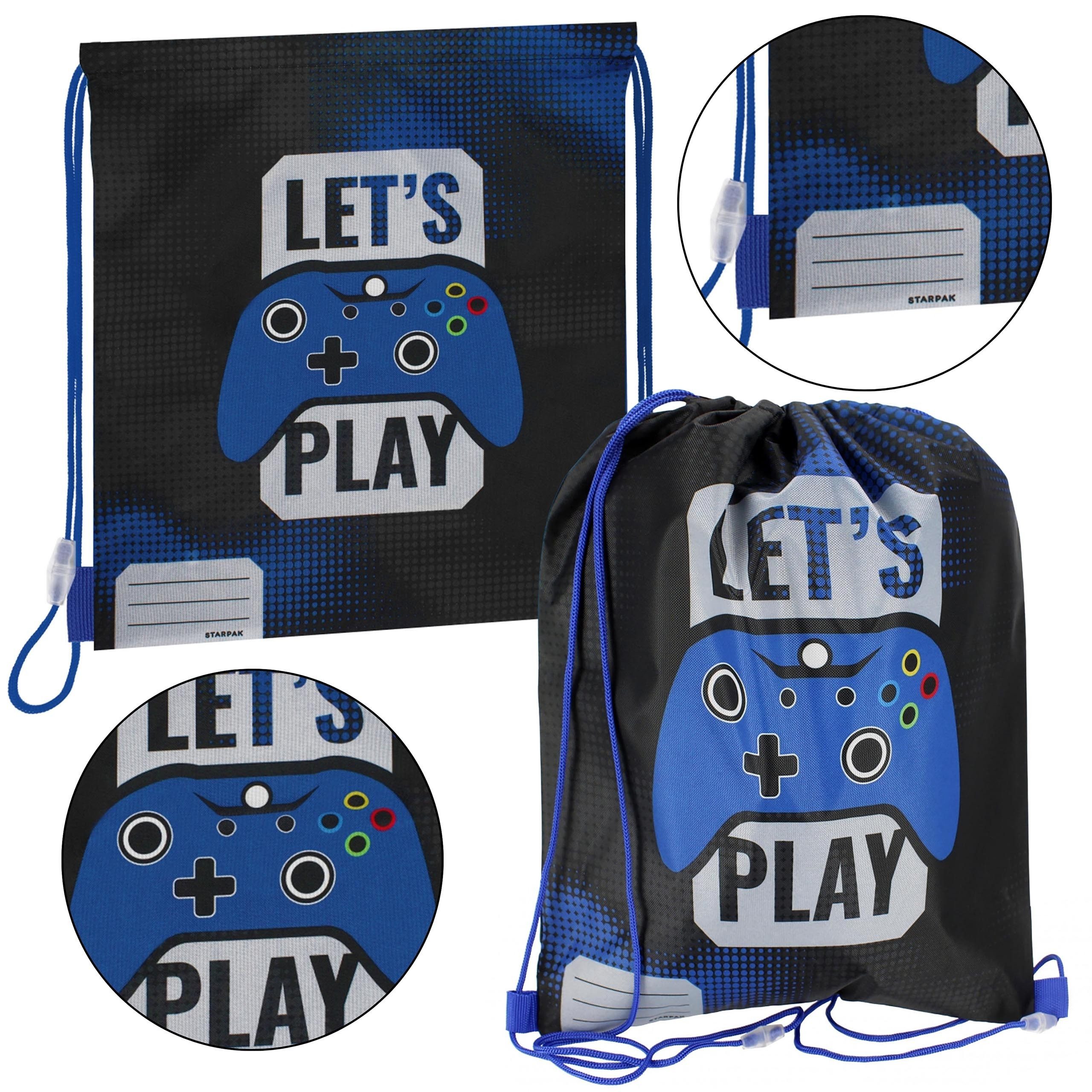 Turnbeutel Let's Play schwarz-blauer Turnbeutel, PAD 39x33 cm STARPAK