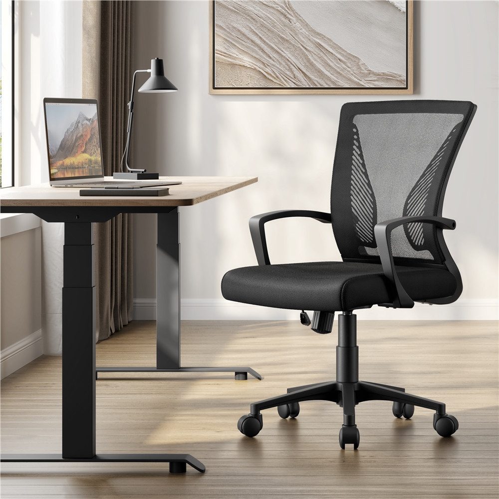 Yaheetech Bürostuhl aus Mesh-Gewebe Höhenverstellbarer Schreibtischstuhl, Ergonomischer Drehstuhl Arbeitsstuhl Computerstuhl mit Wippfunktion – Bild 2 von 5