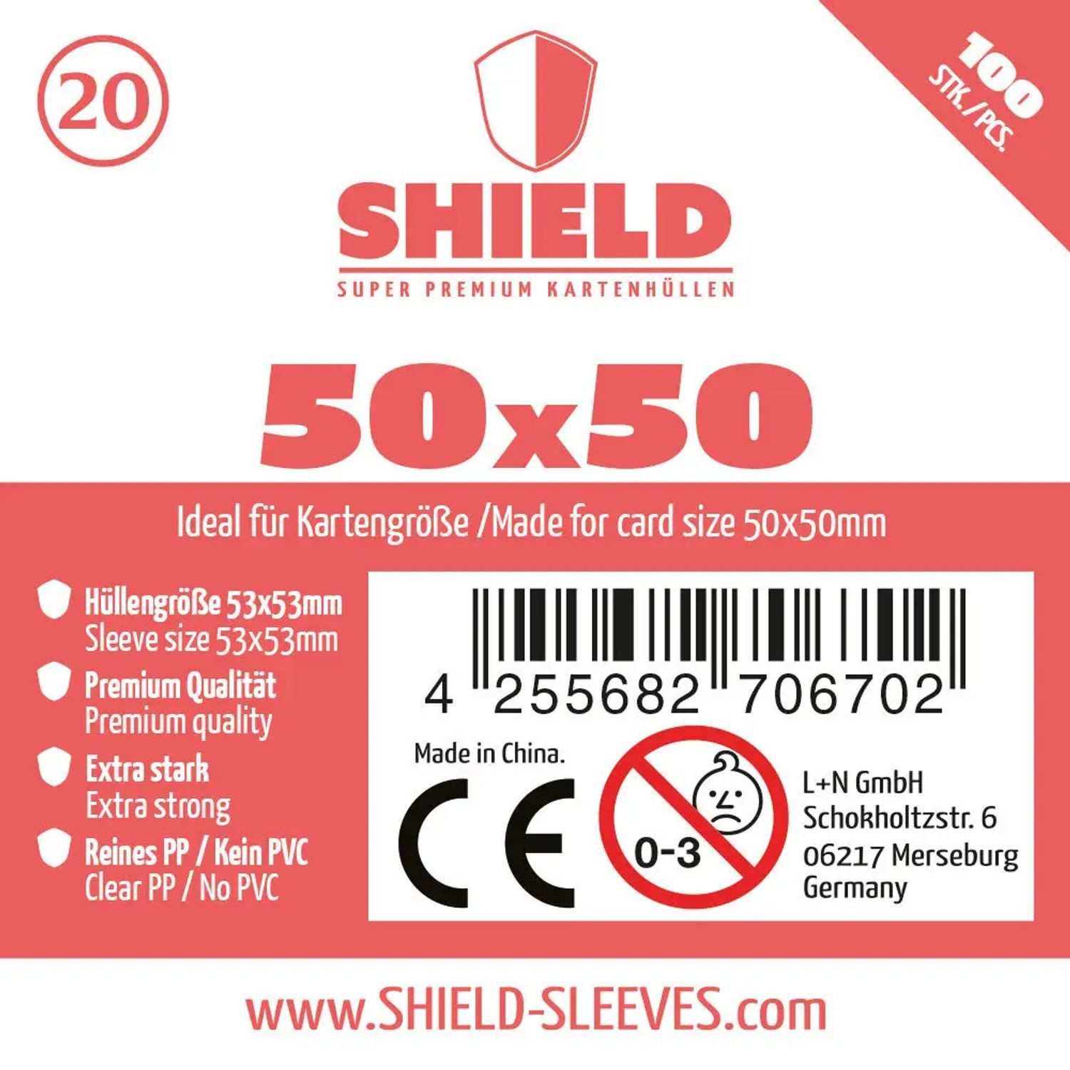 SHIELD Spiel Shield 20 - 100 Super Premium Kartenhüllen für Kartengröße 50x50 mm