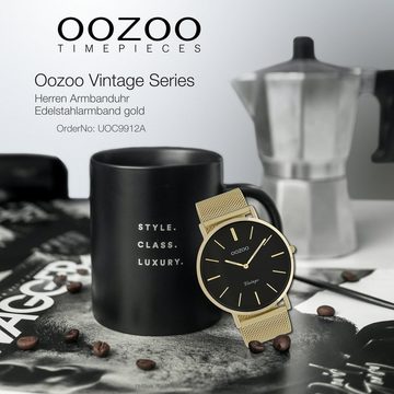 OOZOO Quarzuhr Oozoo Herren Armbanduhr gold Analog, Herrenuhr rund, groß (ca. 44mm) Edelstahlarmband, Fashion-Style