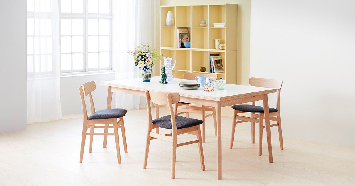 by | Esstisch Single, Gestell Weiß/Natur cm, und Tischplatte Furniture Hammel Melamin Hammel Naturfarben Massivholz 180(280)x80 Basic aus in