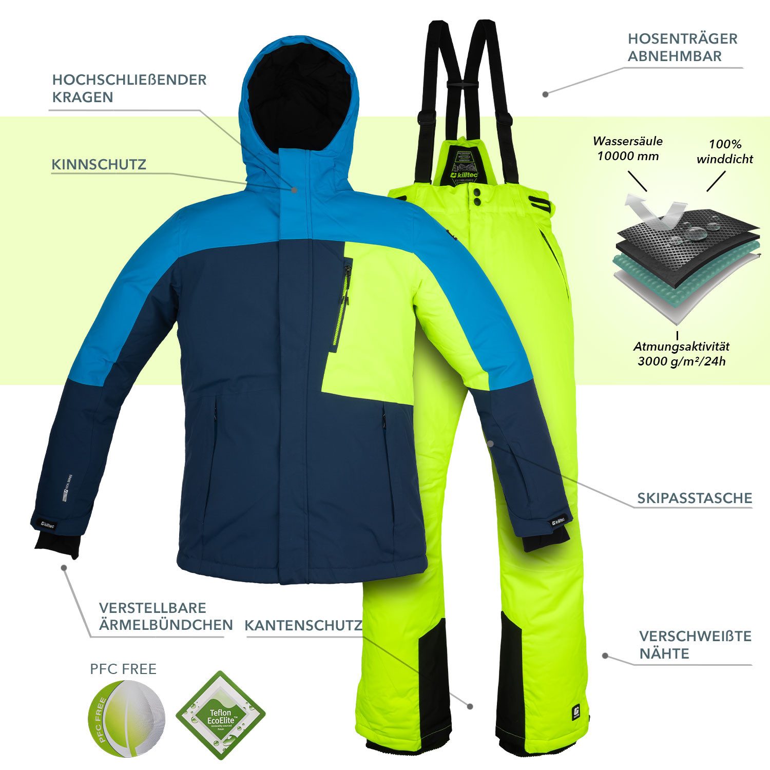 Killtec Skianzug für Jungen Alpin Skijacke + Skihose, wasserdicht - winddicht - atmungsaktiv - mit Schneefang