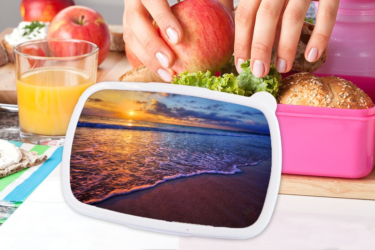 Lunchbox Snackbox, - rosa Sonnenuntergang Wolken - Kinder, Brotbox (2-tlg), Strand für Mädchen, MuchoWow Kunststoff, - Brotdose - Horizont, Erwachsene, Meer Kunststoff