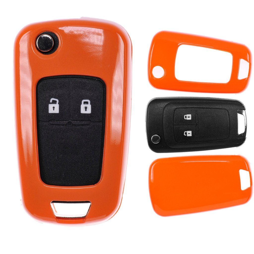 mt-key Schlüsseltasche Autoschlüssel Hardcover Schutzhülle Orange, für Opel Astra J Corsa D Meriva Insignia Zafira Adam Klappschlüssel