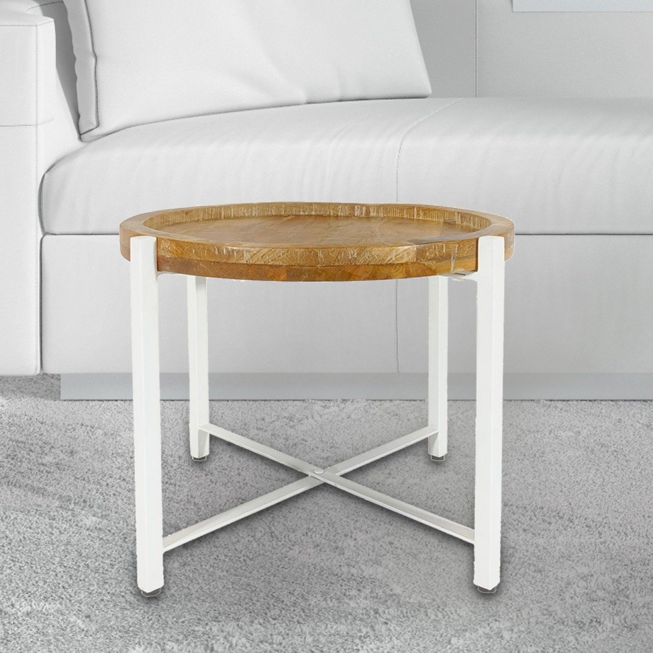 soma Couchtisch Beistelltisch ø55cm Couchtisch rund Wohnzimmer Tisch Sioux Metall Ges, tabacco - white