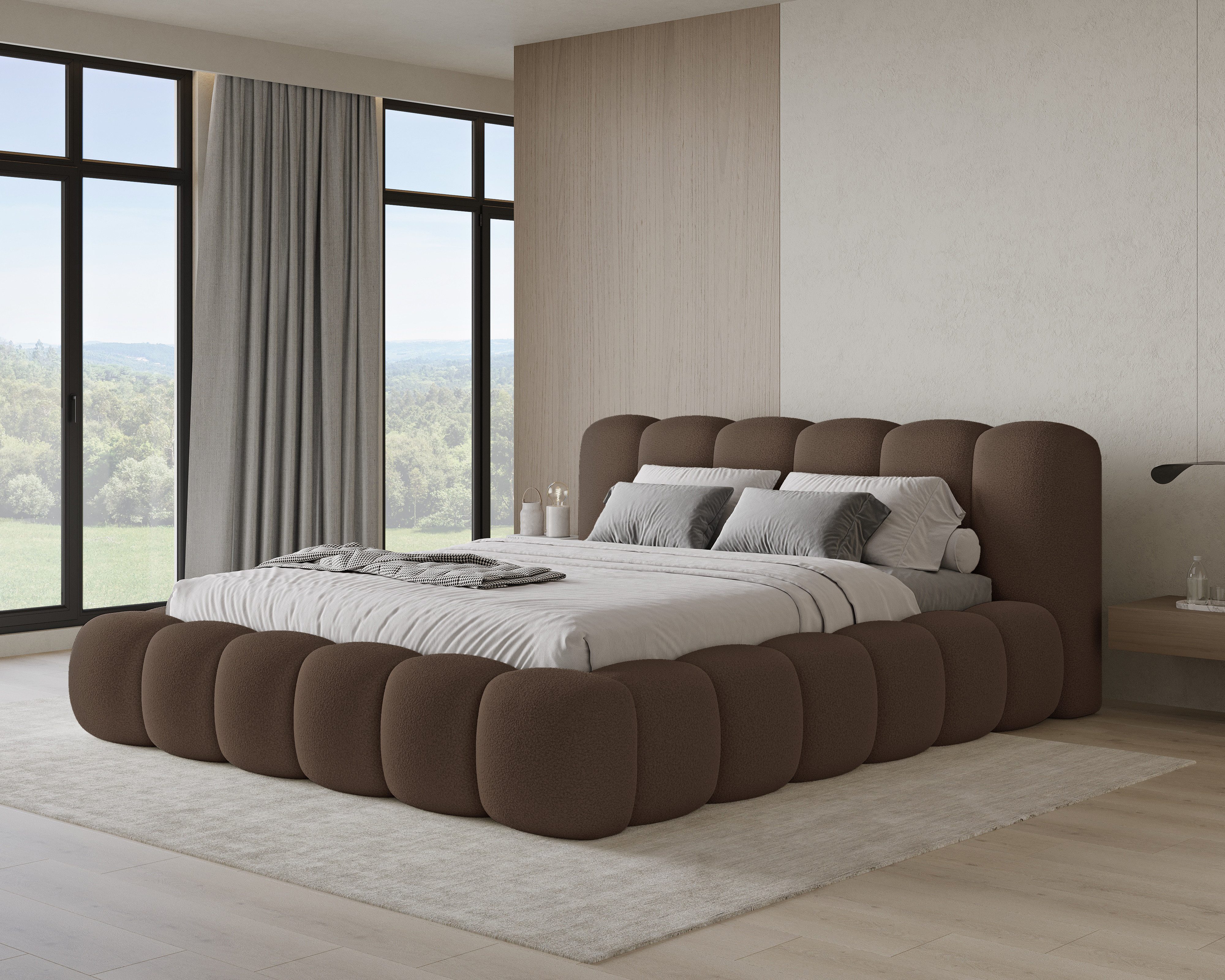 Chilly Möbel Polsterbett Stone Braun Bouclé Stoff 200x200 cm mit Stauraum Q günstig online kaufen