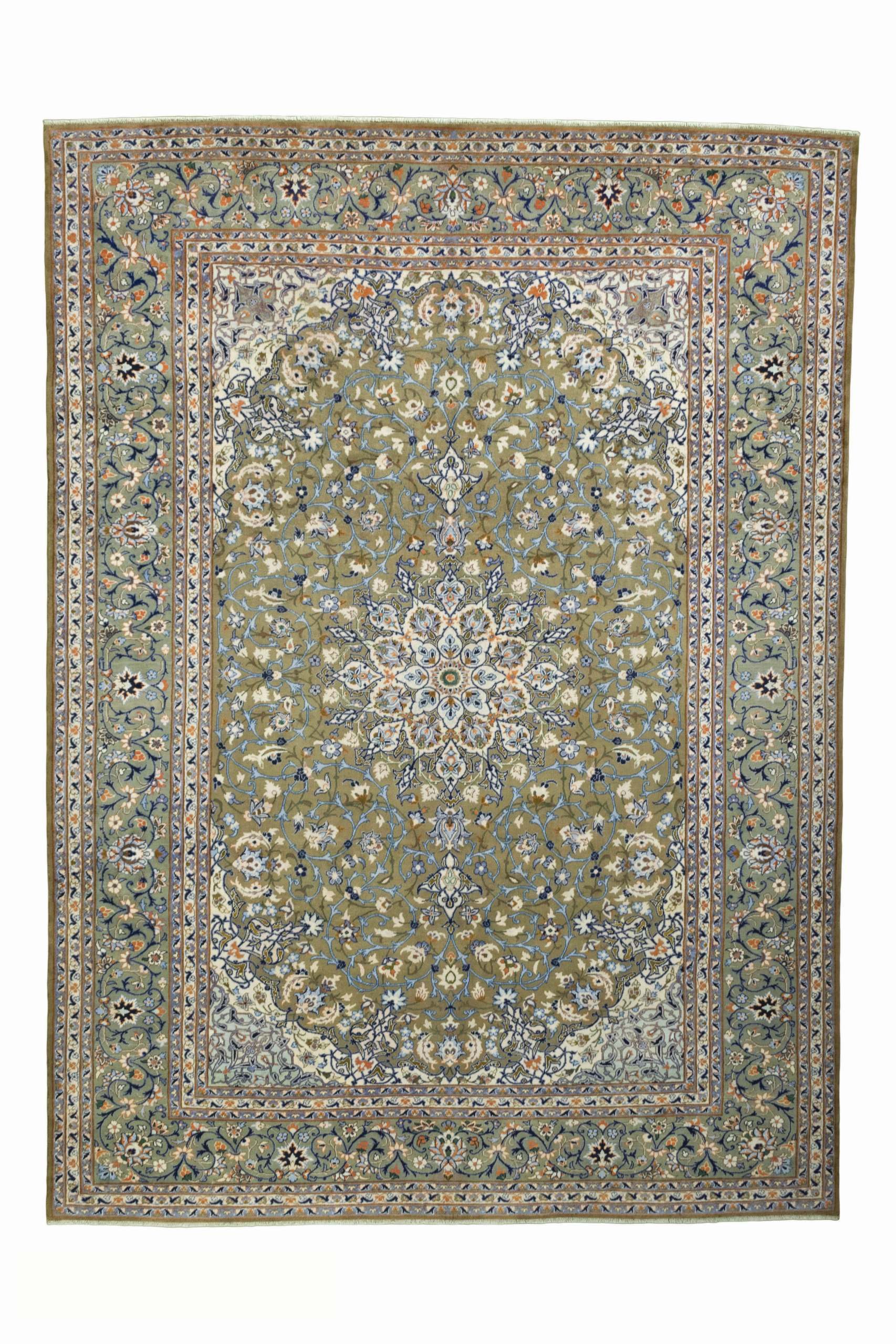 CABBEL Orientteppich 413x302 cm Perser Kashan Grün Schurwolle Handgeknüpft Klassisch Unikat, rechteckig, Höhe: 9 mm, 100% Schurwolle – weich, pflegeleicht, solide Knüpfdichte