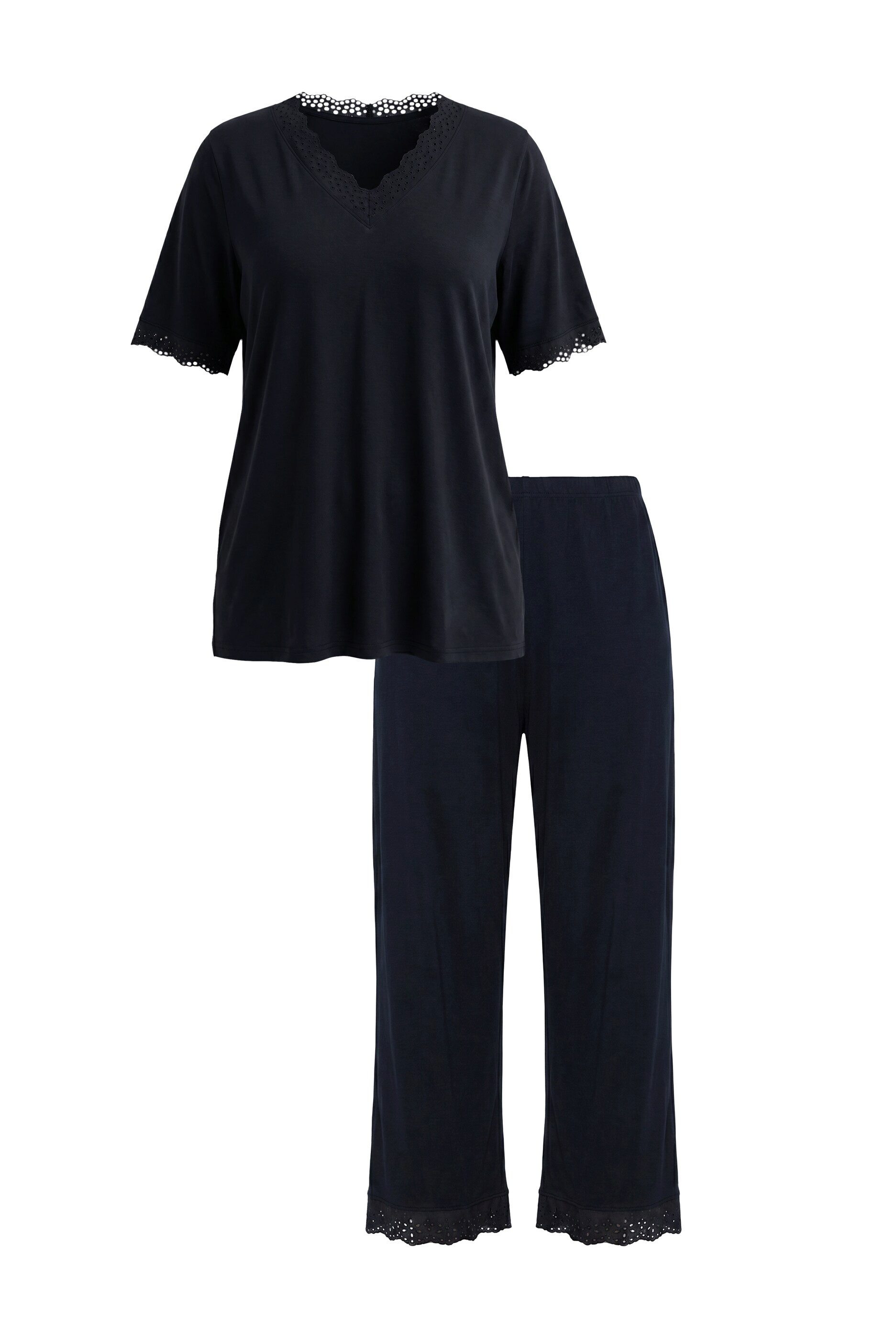 Ulla Popken Pyjama Pyjama Lochstickerei Halbarm Modalmix