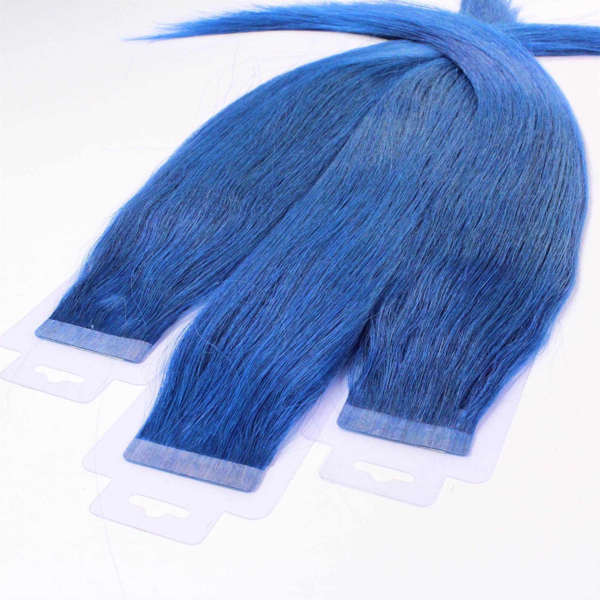 hair2heart glatt #Blau Extensions 50cm Echthaar-Extension Tape