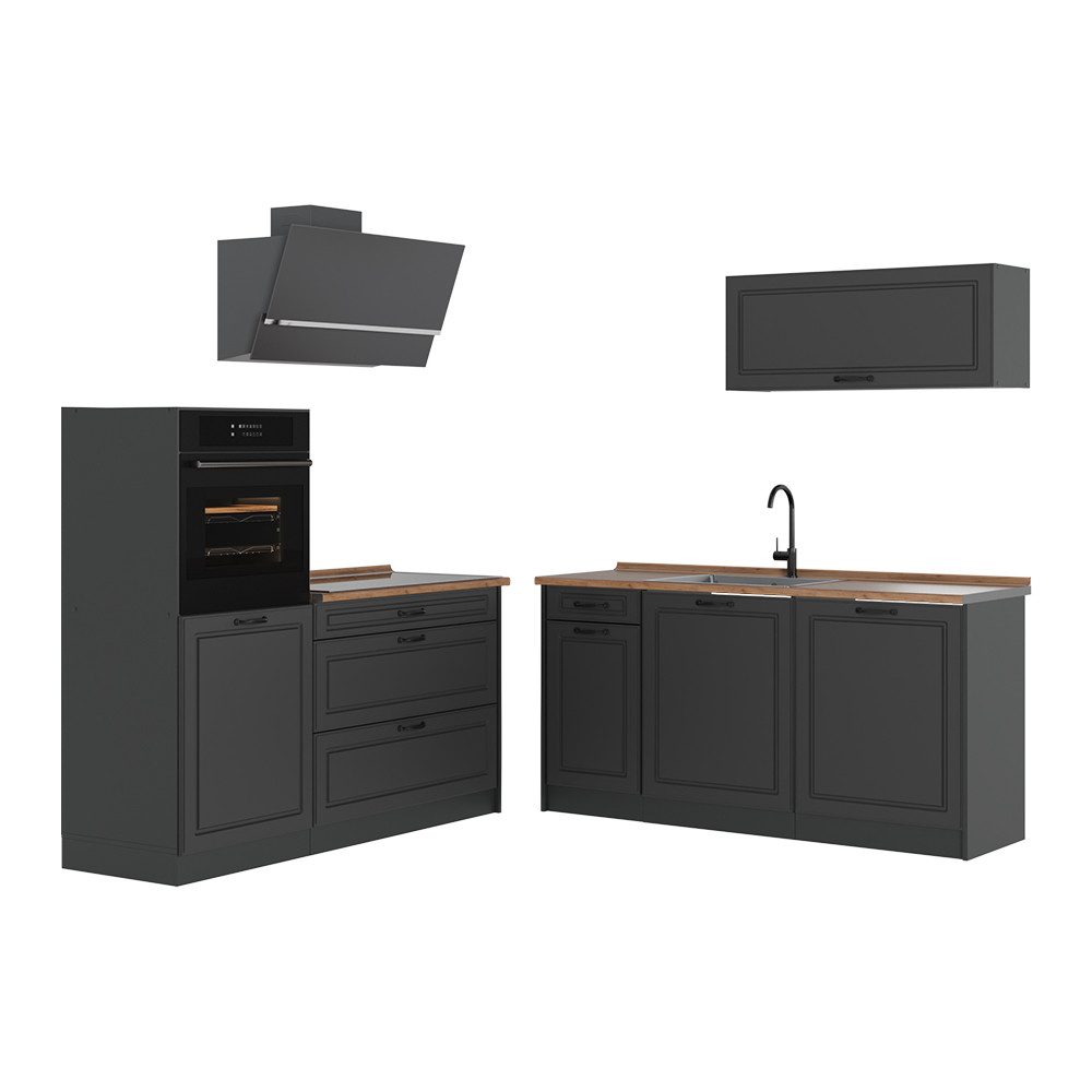 Vicco Küchenzeile R-Line, Anthrazit Landhaus/Anthrazit, 160 cm Arbeitsplatte Goldkraf...