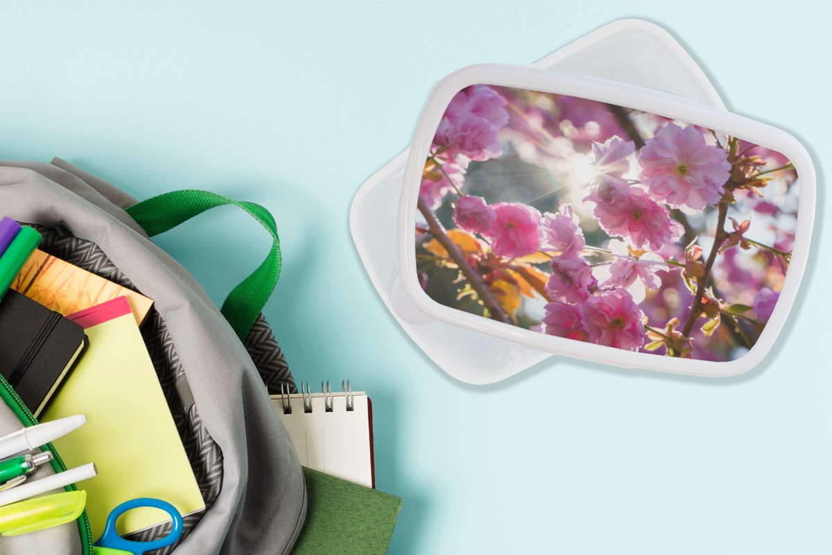 Kunststoff, - weiß Erwachsene, Jungs (2-tlg), Frühling, für MuchoWow - Sonne Mädchen Lunchbox Brotbox für Kinder Brotdose, und und Sakura