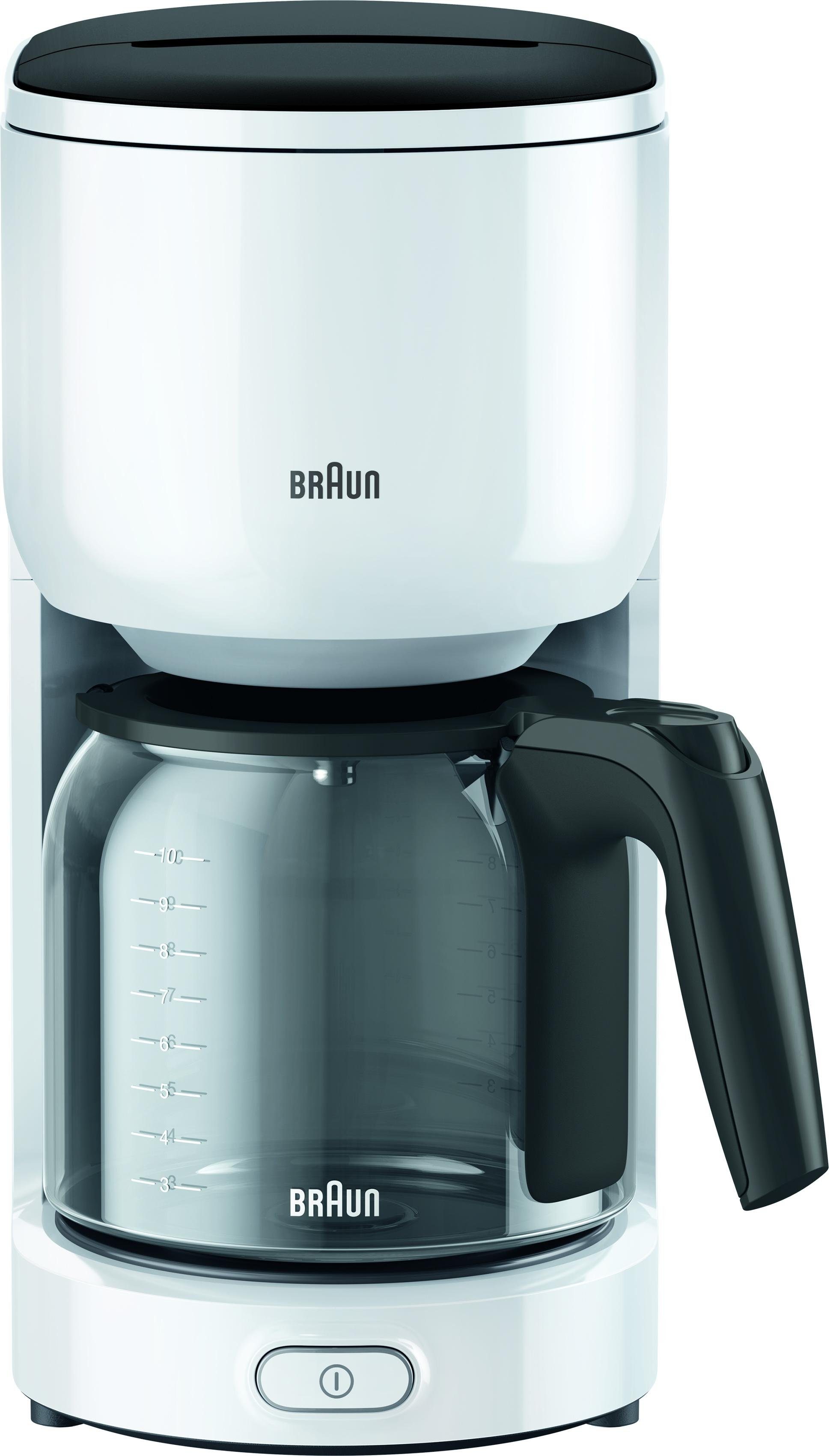 Braun Filterkaffeemaschine KF 3120 WH, Papierfilter 1x4, 1.000 W, automatische Abschaltung, herausnehmbarer Filterkorb