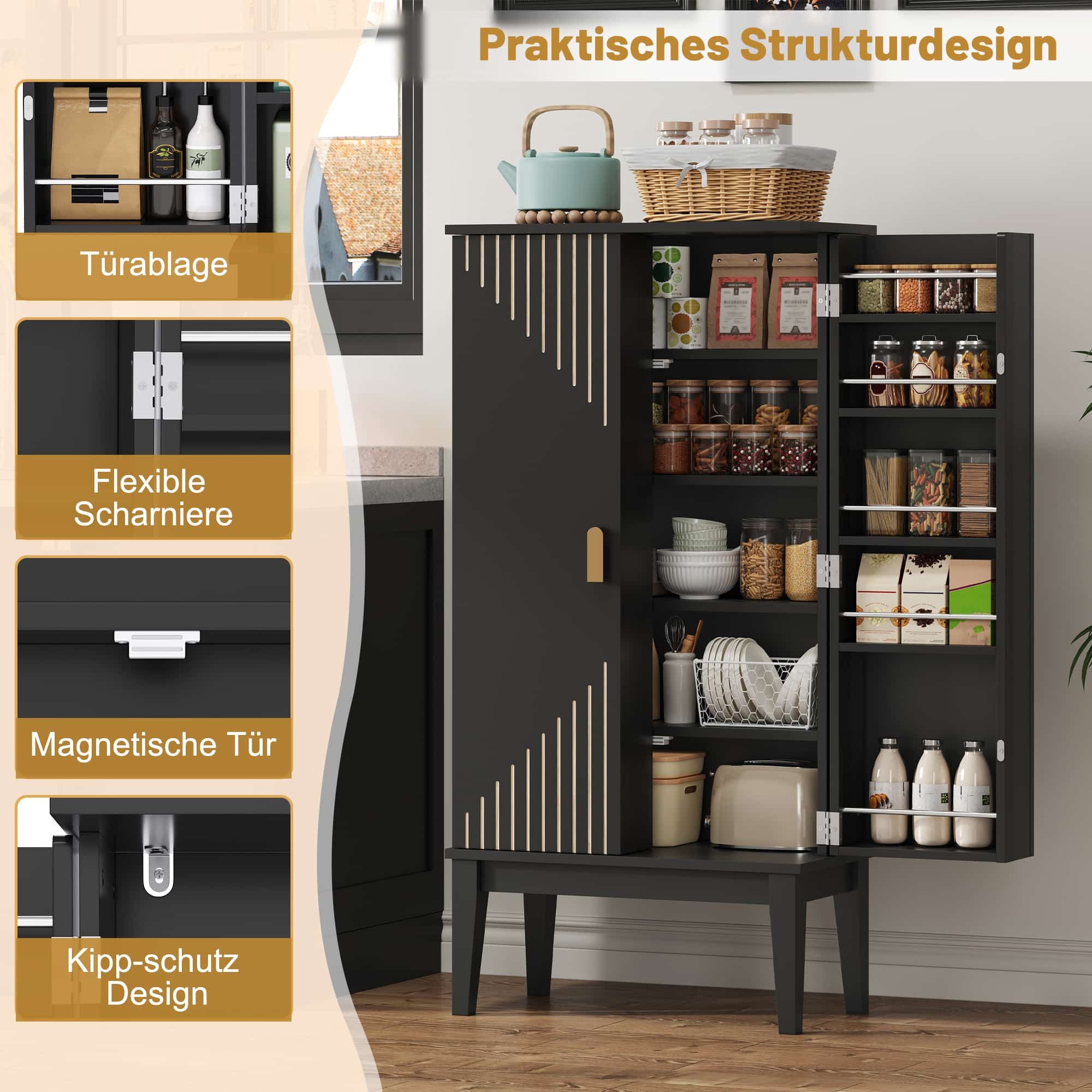 ANYSUN Mehrzweckschrank Küchenschrank schmal mit viel Stauraum Vintage Küchenbuffet Mit Kippschutz für Stabilität, vielseitig nutzbar, leicht zu reinigen