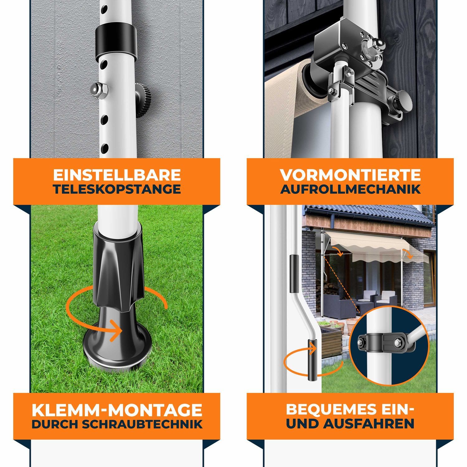 KESSER Klemmmarkise mit Handkurbel & LED, 150x180cm Balkonmarkise ohne Bohren UV-Beständig (Markise + solarbetriebene LED Lichterkette, höhenverstellbar 176-305cm) Sicht- & Sonnenschutz für Balkon Terrasse & Garten, wasserabweisend