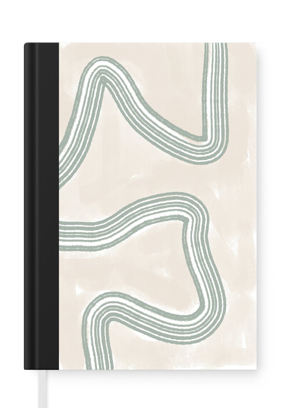 MuchoWow Notizbuch Linien - Grün - Weiß - Abstrakt - Design, Journal, Merkzettel, Tagebuch, Notizheft, A5, 98 Seiten, Haushaltsbuch