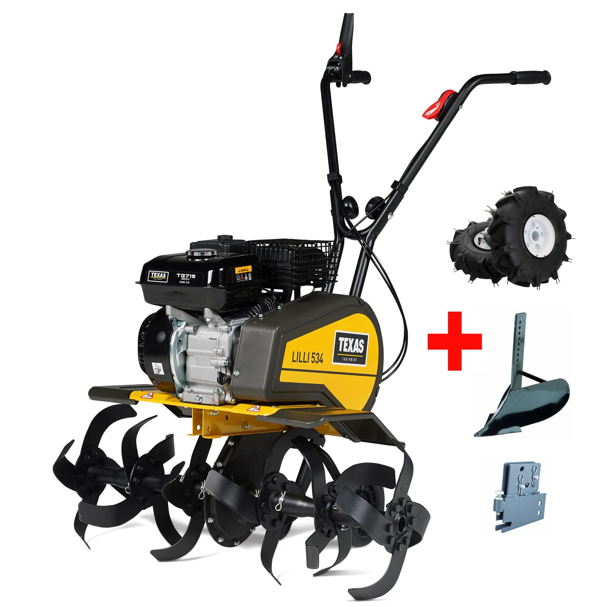 Texas Benzinmotorhacke SET 534TG, 85 cm Arbeitsbreite, Set, 4-St., 4 kW/5,4 PS, mit Rückwärtsgang und Zubehör – kraftvoll und vielseitig