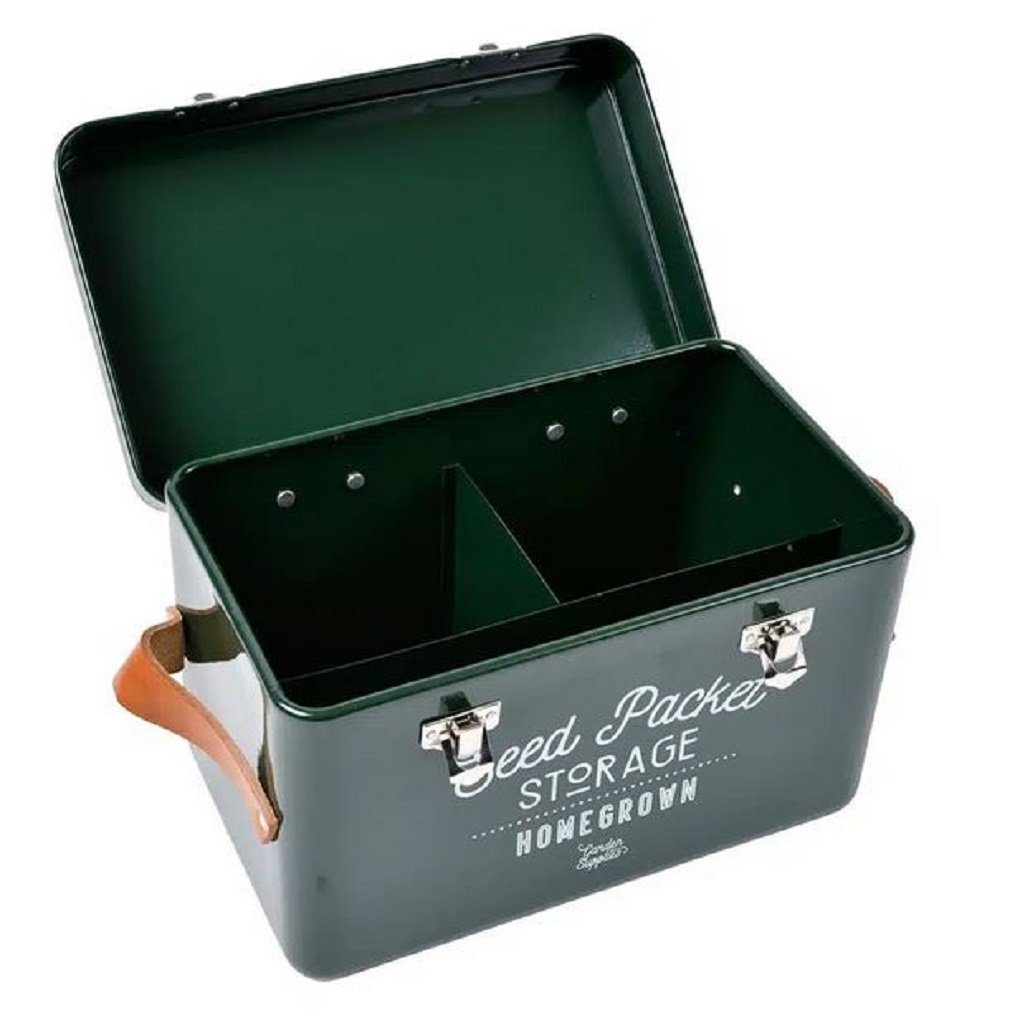 Stahl für cm Grün Aufbewahrungsbox & Ball Burgon Ledergriffe (1 pulverbeschichtet St) Saatgut 27×13×4,5