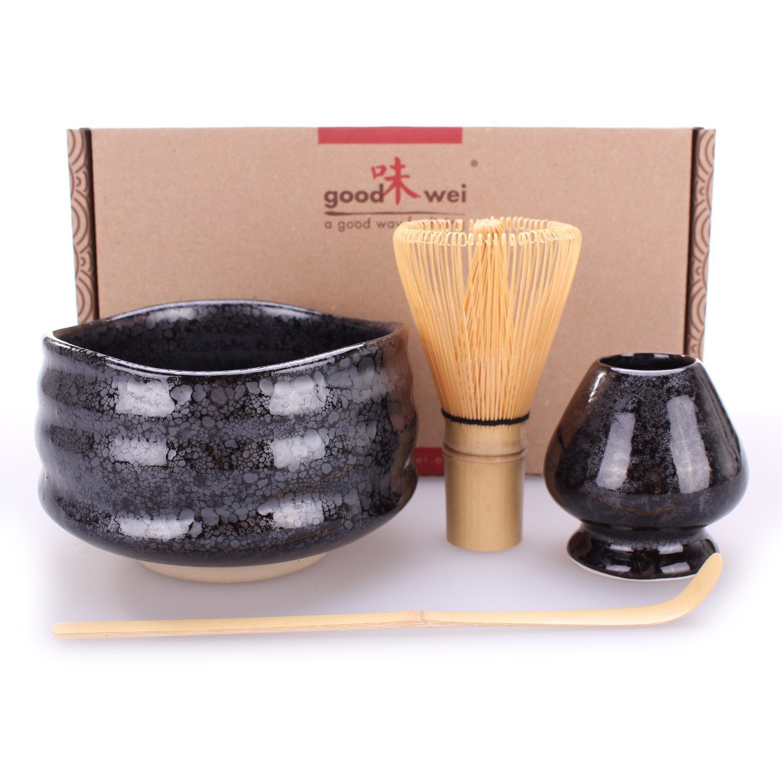 Goodwei Teeservice Matcha-Set "Tetsu" 120 mit Teeschale, Matchabesen und Besenhalter (4-tlg), Keramik