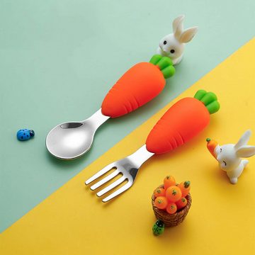 KIKI Bestecklöffel Baby-Gabel- und Löffel-Set, 4-teiliges Besteckset im Karottenstil (4 Stück)