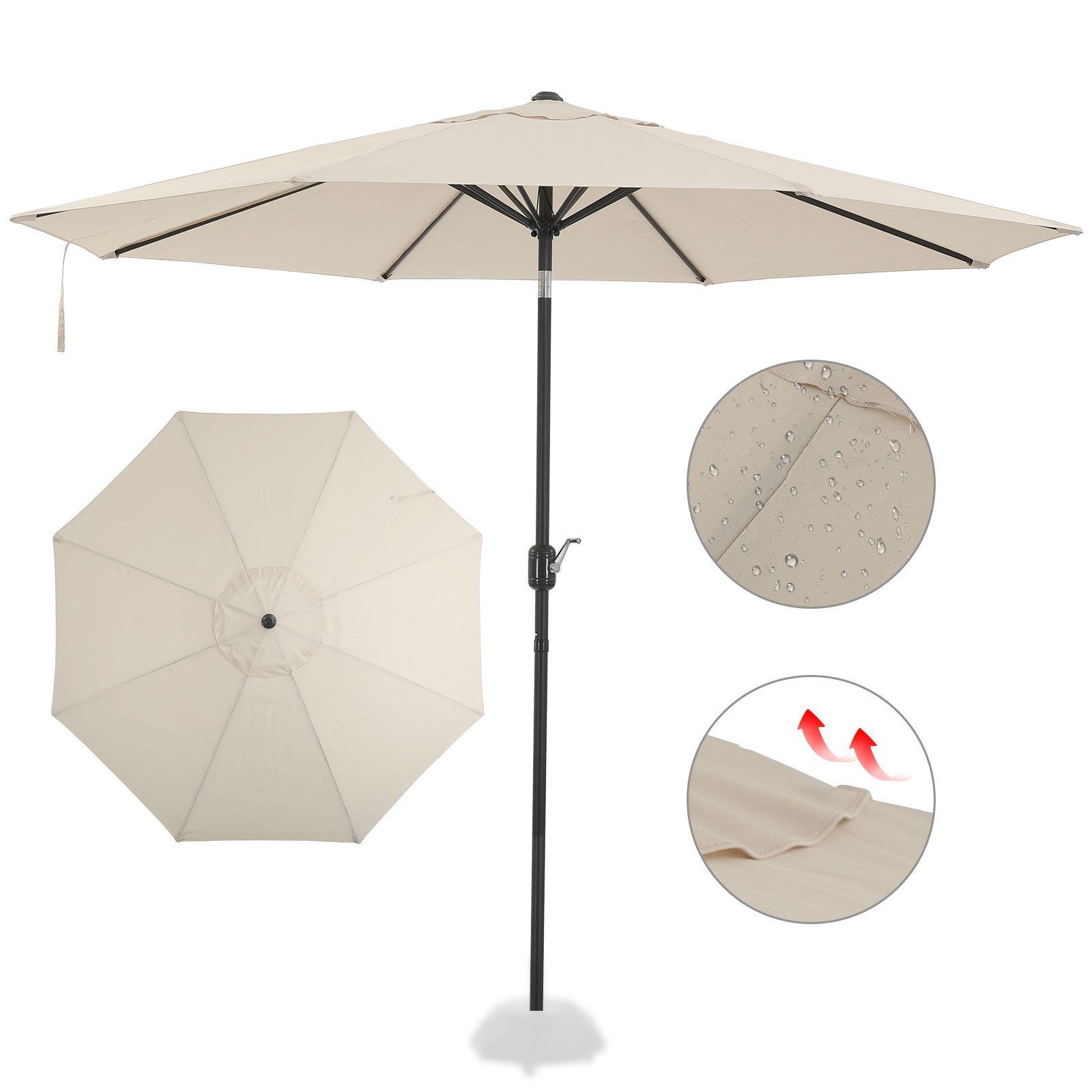 Sonnenschirm Sonnenschirm Rund, ∅ 300cm x H247cm, Gartenschirm Marktschirm Knickbar