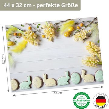 Platzset, Tischset Frühling, Ostern & Blumen - Zuckergebäck und Blumen, Tischsetmacher, (aus Naturpapier in Aufbewahrungsmappe, 12-St., 44 x 32 cm / weiß-gelb), Made in Germany