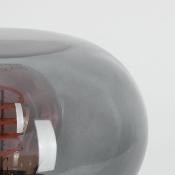 hofstein Tischleuchte moderne Nachttischlampe aus Metall/Glas in Schwarz/Rauchfarben, ohne Leuchtmittel, runde Tischlampe, Ø 15cm, Höhe 22cm, m. An-/Ausschalter, 1 x E27
