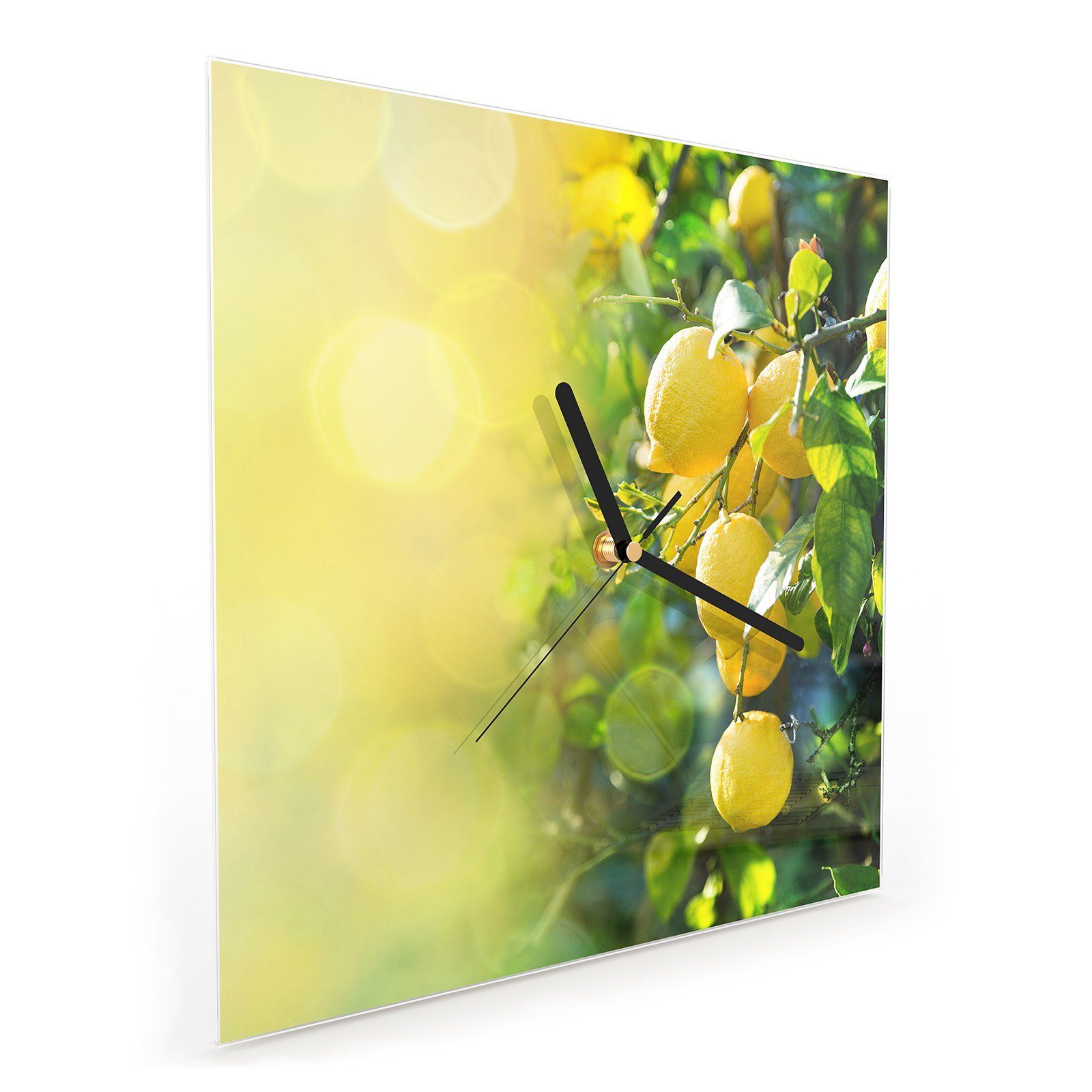 Primedeco Wandkunst Sonnenlicht cm im 30 Glasuhr Größe x Zitronen mit 30 Wanduhr Motiv Wanduhr