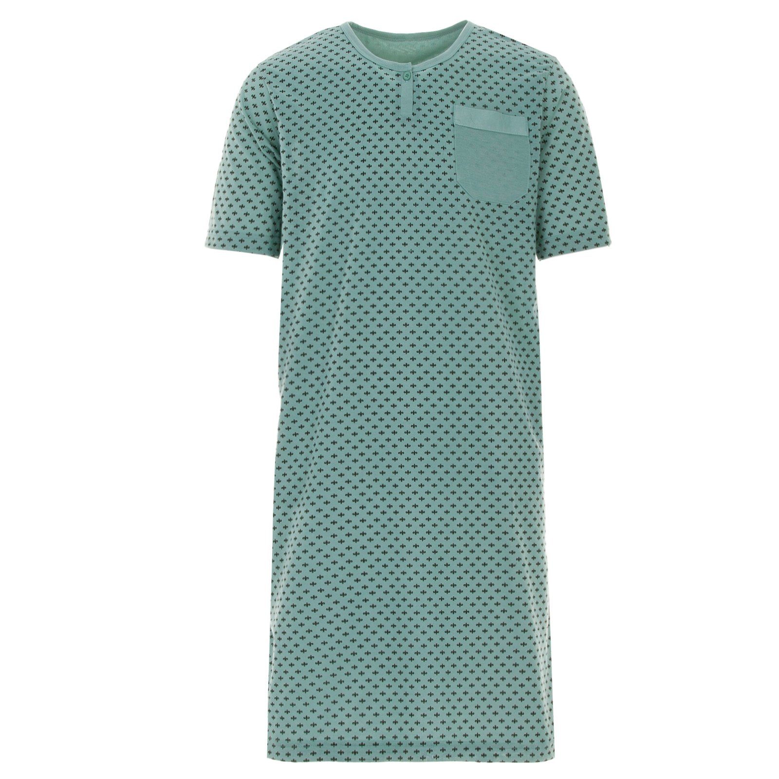 Lucky Nachthemd Nachthemd Kurzarm - klassischer Druck Brusttasche uni grün