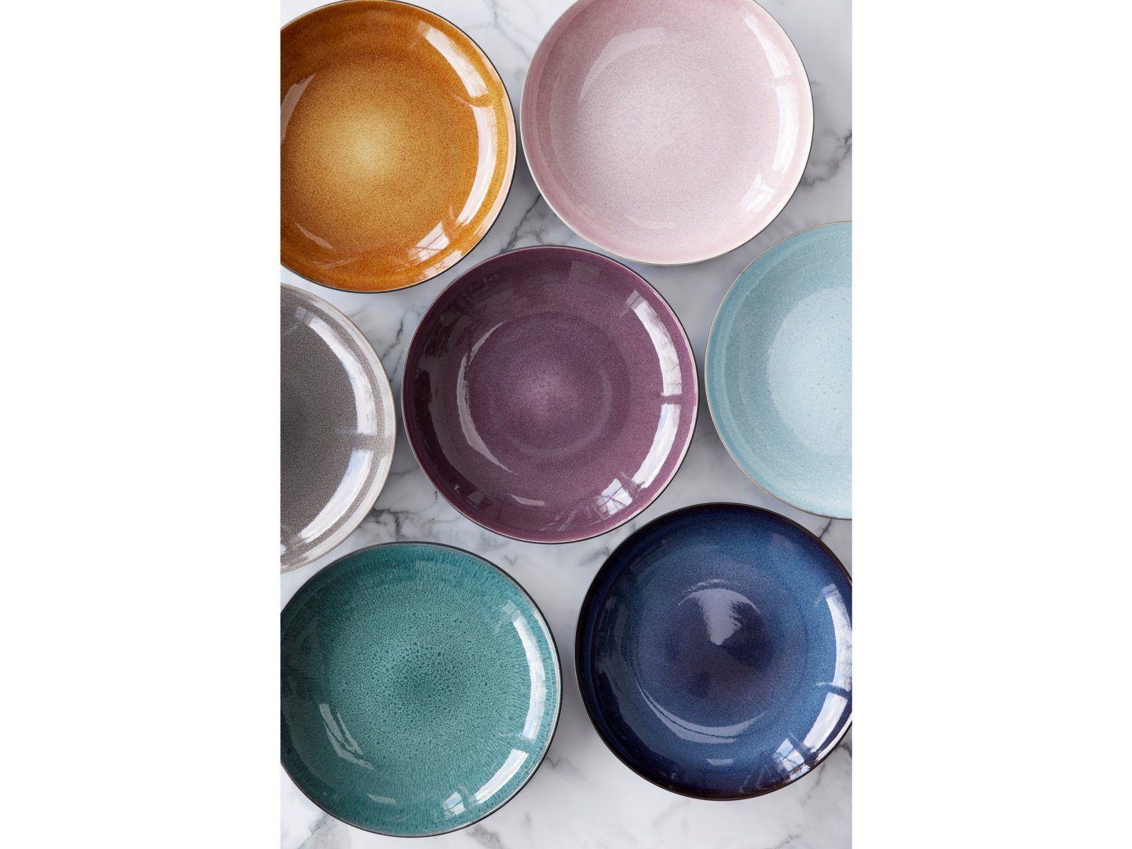 Bitz Schale Schale matt black / shiny amber 40 cm, Steinzeug, (Schüsseln & Schalen), Platte rund 40 cm Steinzeug Schwarz/Amber