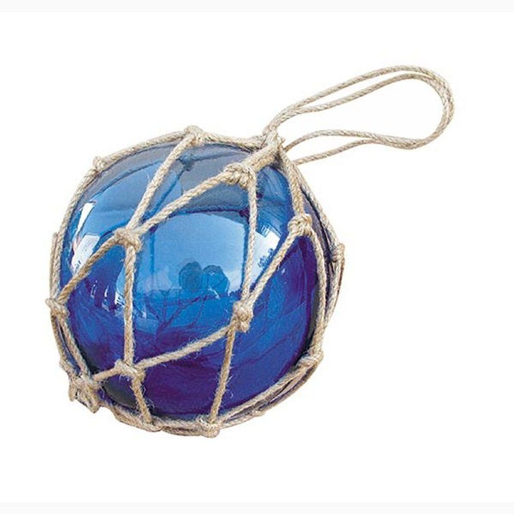 Linoows Dekoobjekt Fischernetz Kugel Fischerkugel aus Glas im Netz Blau 12,5 cm, im Jutenetz eingewoben