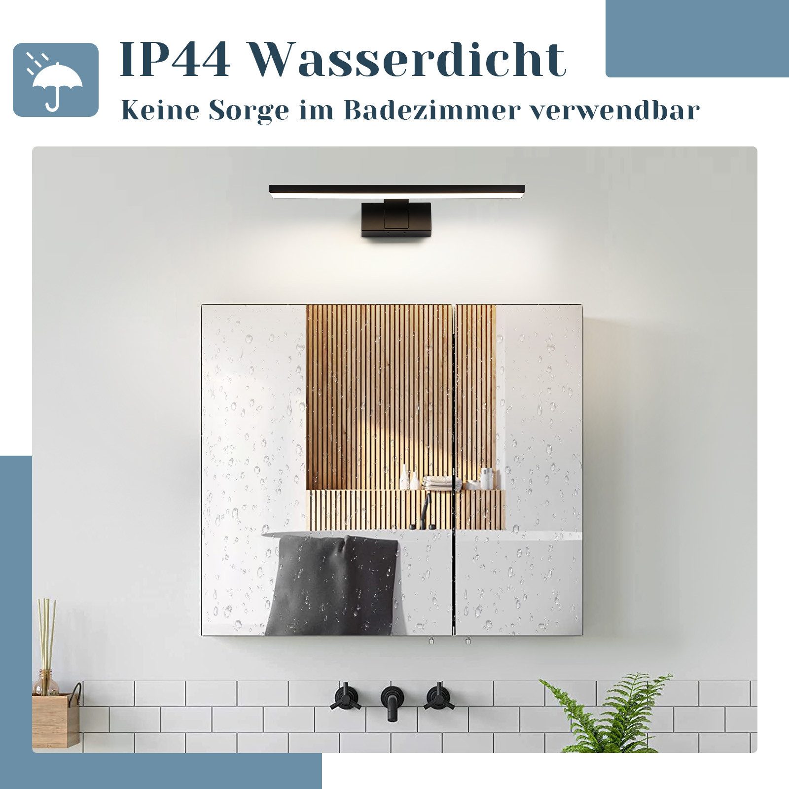 ZMH LED Spiegelleuchte Schwarz 30/40/60CM Spiegellampe 4000 K neutralweiß, LED fest integriert, Neutralweiß, Wandlampe für Spiegel und Schminkbereich – Bild 4 von 5