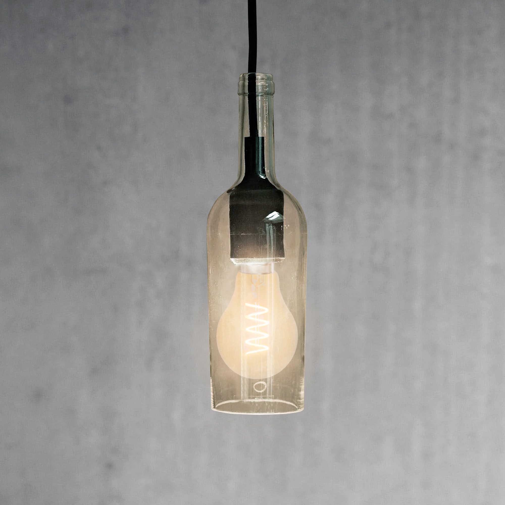 SSC-LUXon LED-Hängeleuchte Pendellampe Glas Weinflasche transparent Retro LED Filament Glühbirne, Extra Warmweiß