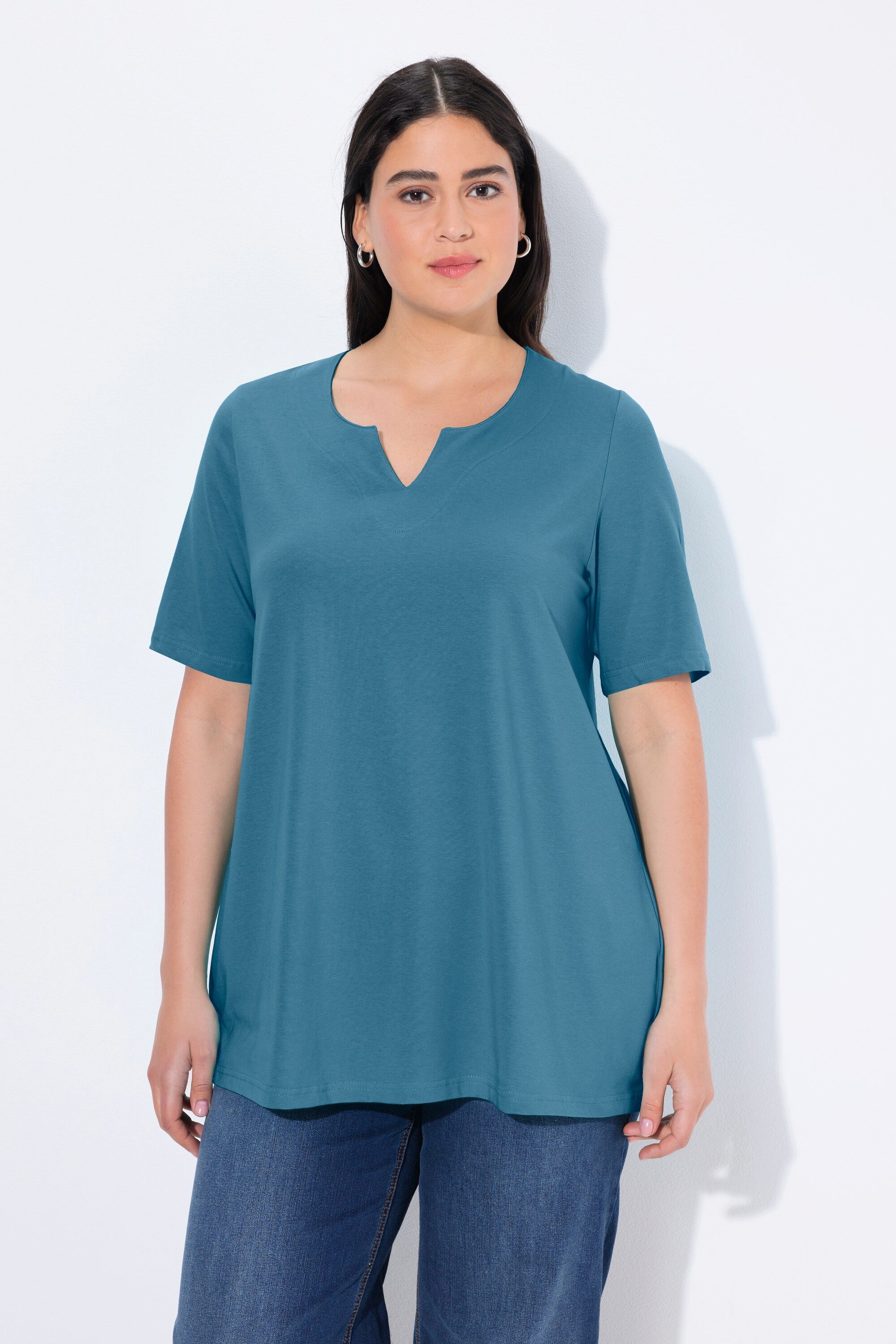 Ulla Popken T-Shirt T-Shirt A-Linie Tunika-Ausschnitt Halbarm