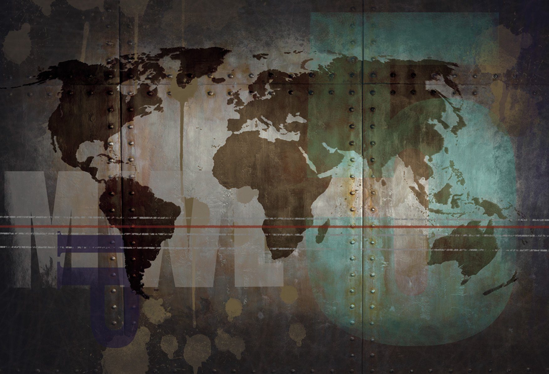 cm MAP, More2Home L: 220 x MondiArt, 150 VINTAGE Alu-Rahmen, Wandtextil WORLD mit Wanddekoobjekt