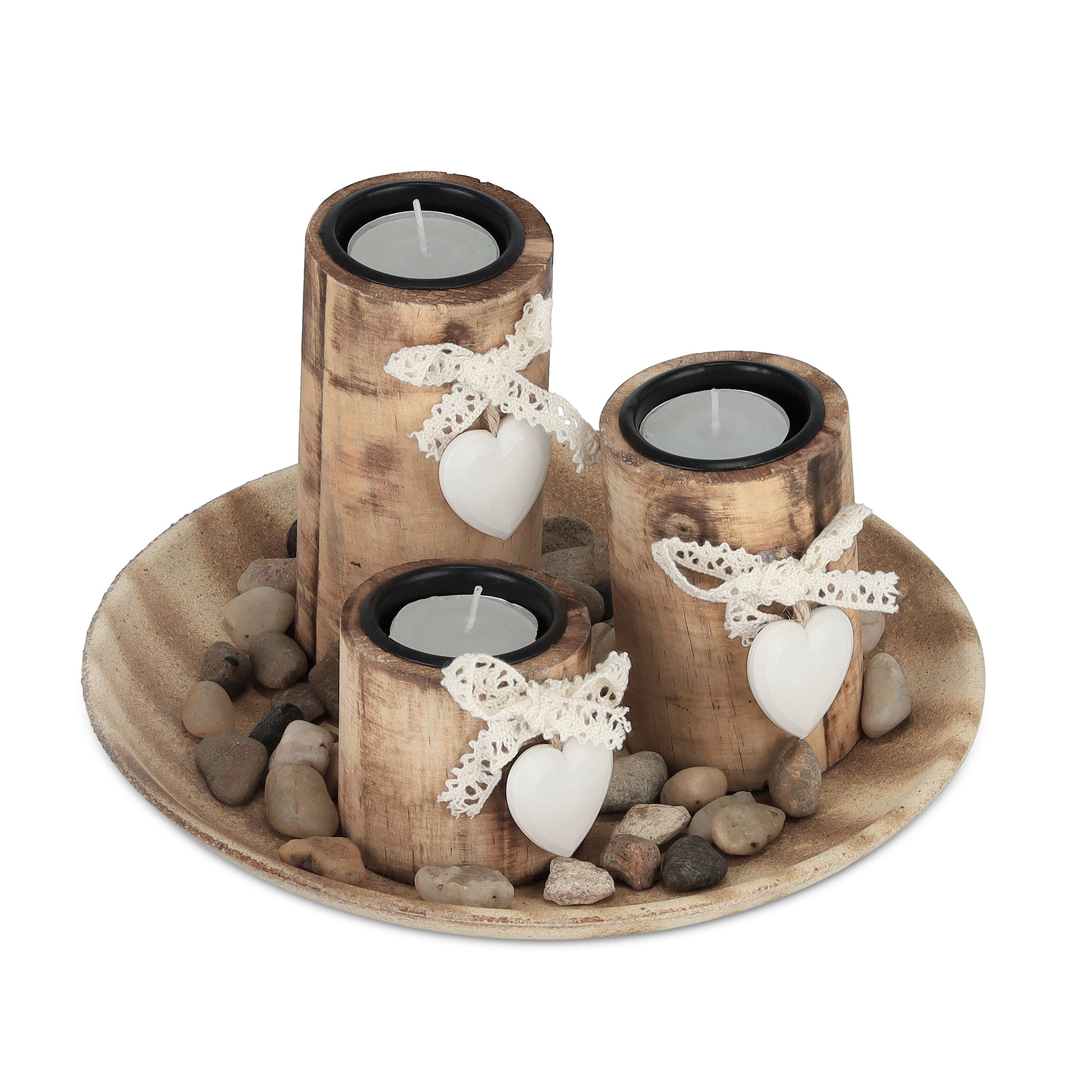 relaxdays Teelichthalter mit Tablett Teelichthalter Set mit Dekoschale (8 St)