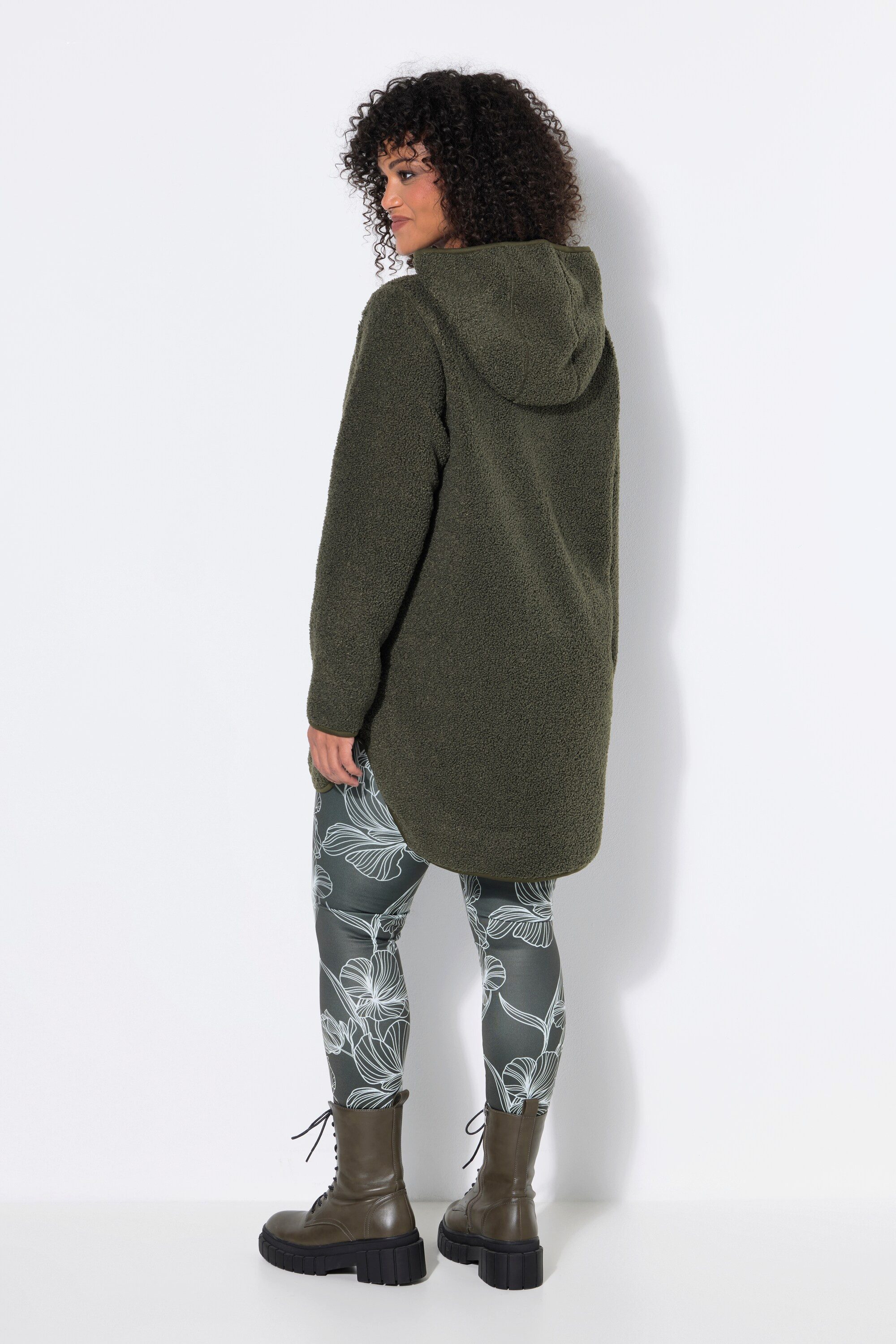 Ulla Popken Sweatjacke Longjacke Teddyfleece Kapuze Langarm hinten länger – Bild 3 von 4