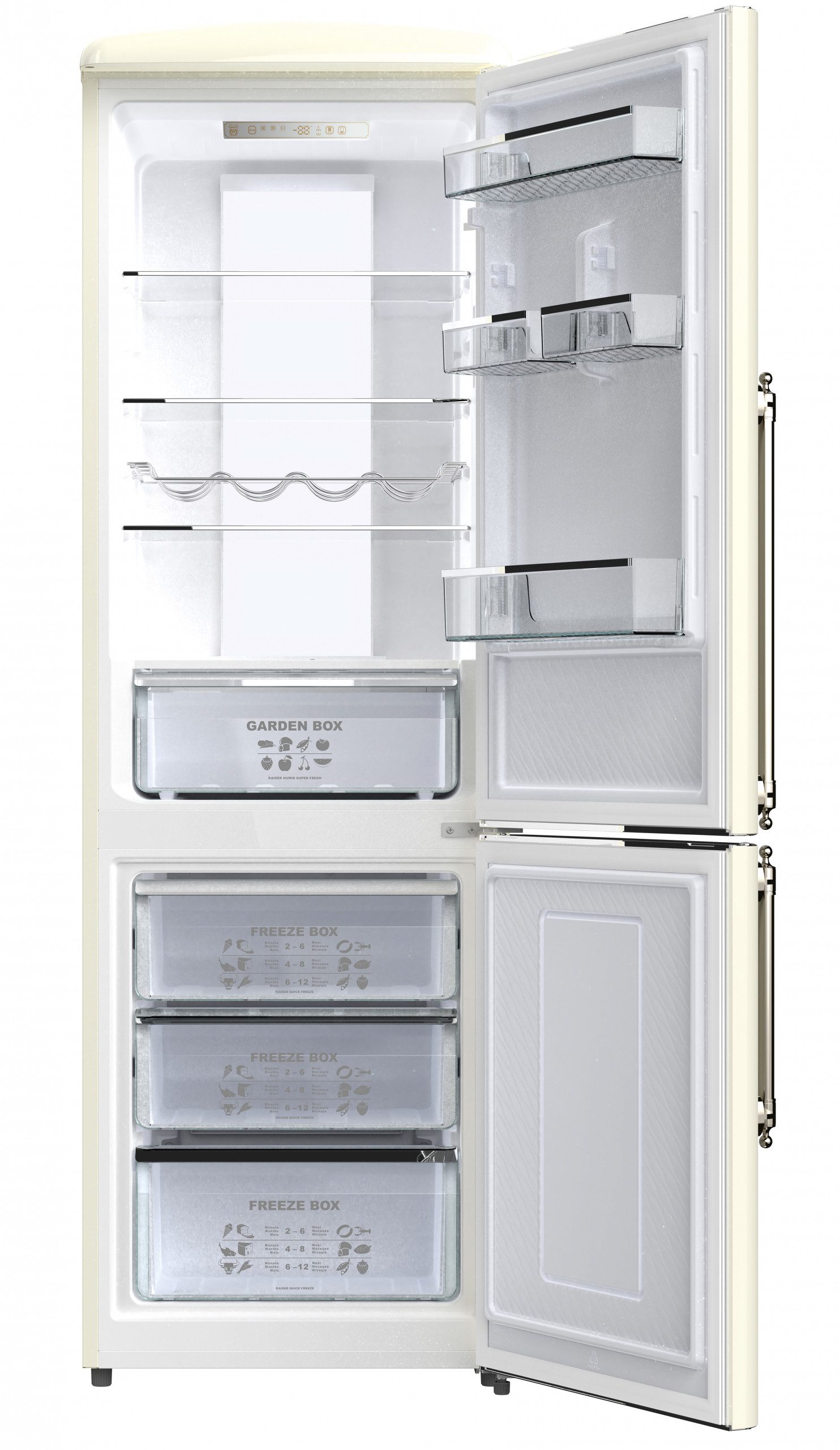 Kaiser Küchengeräte Kühl-/Gefrierkombination Kühlschrank 60 cm breit,330 L, NoFrost, 199 cm, Touchsteuerung+Retro-Toaster, 6 verschiedene Toaststufen KK 60825 ElfEm, 60 cm breit