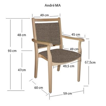 einrichtungsdesign24 Armlehnstuhl 4-Fußstuhl Holzstuhl mit Armlehnen André Seniorenstuhl Esszimmer, Gestell aus Massivholz, stapelbar